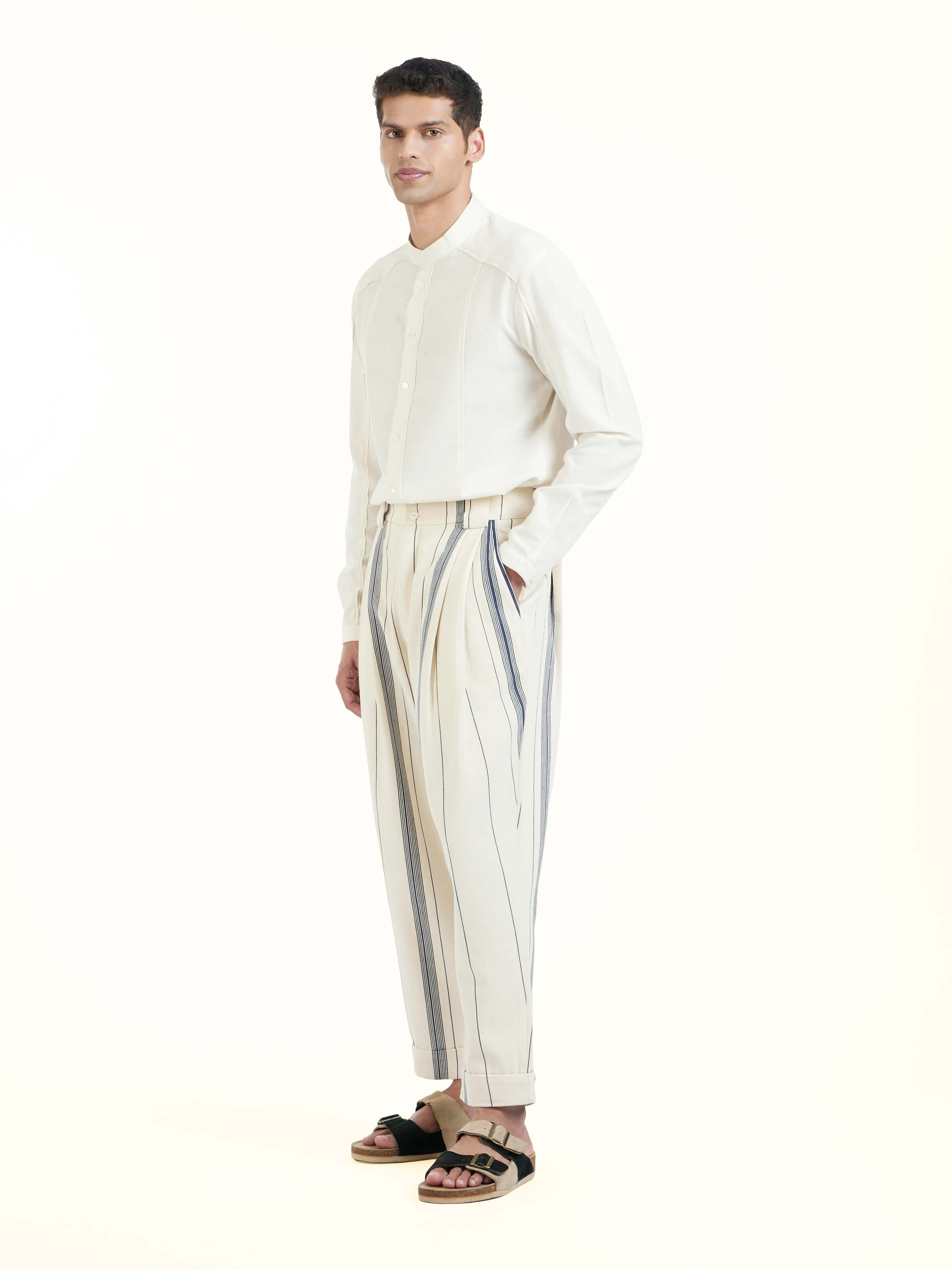 Ivory Cotton Handloom Straight Pants