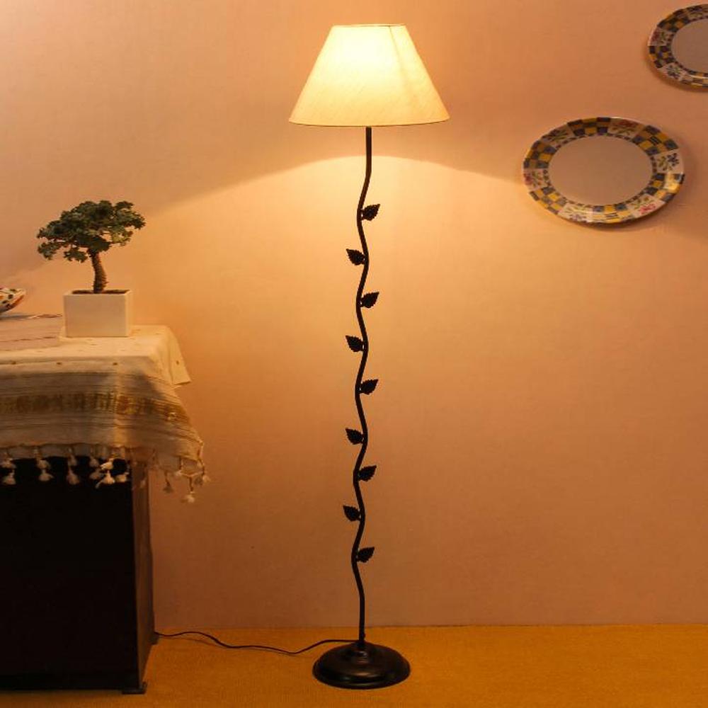 Aster Off White Fabric Floor Lamp with Black Iron Base