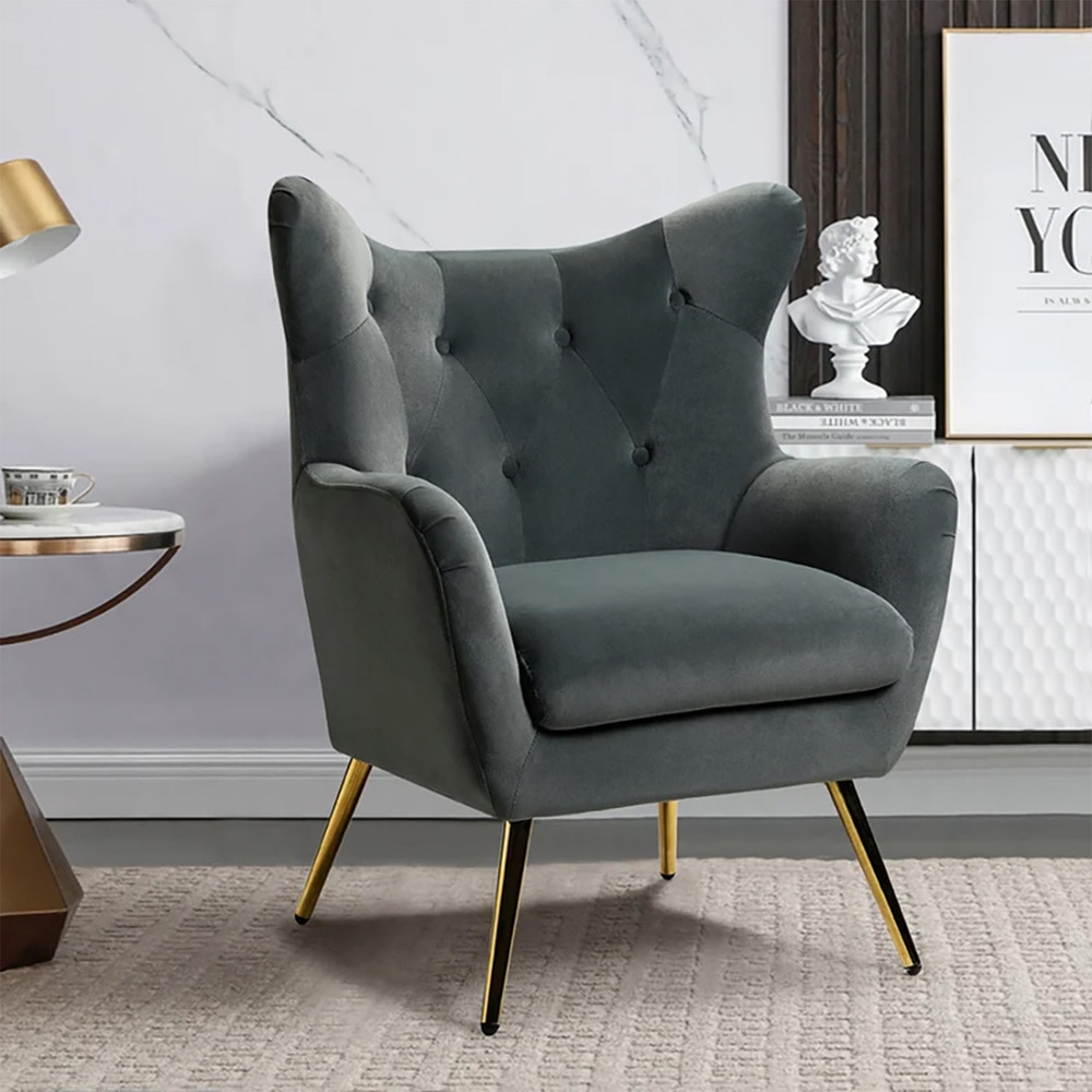 Dawson Solid Wood Accent Chair in Grey Colour - Doe Buck