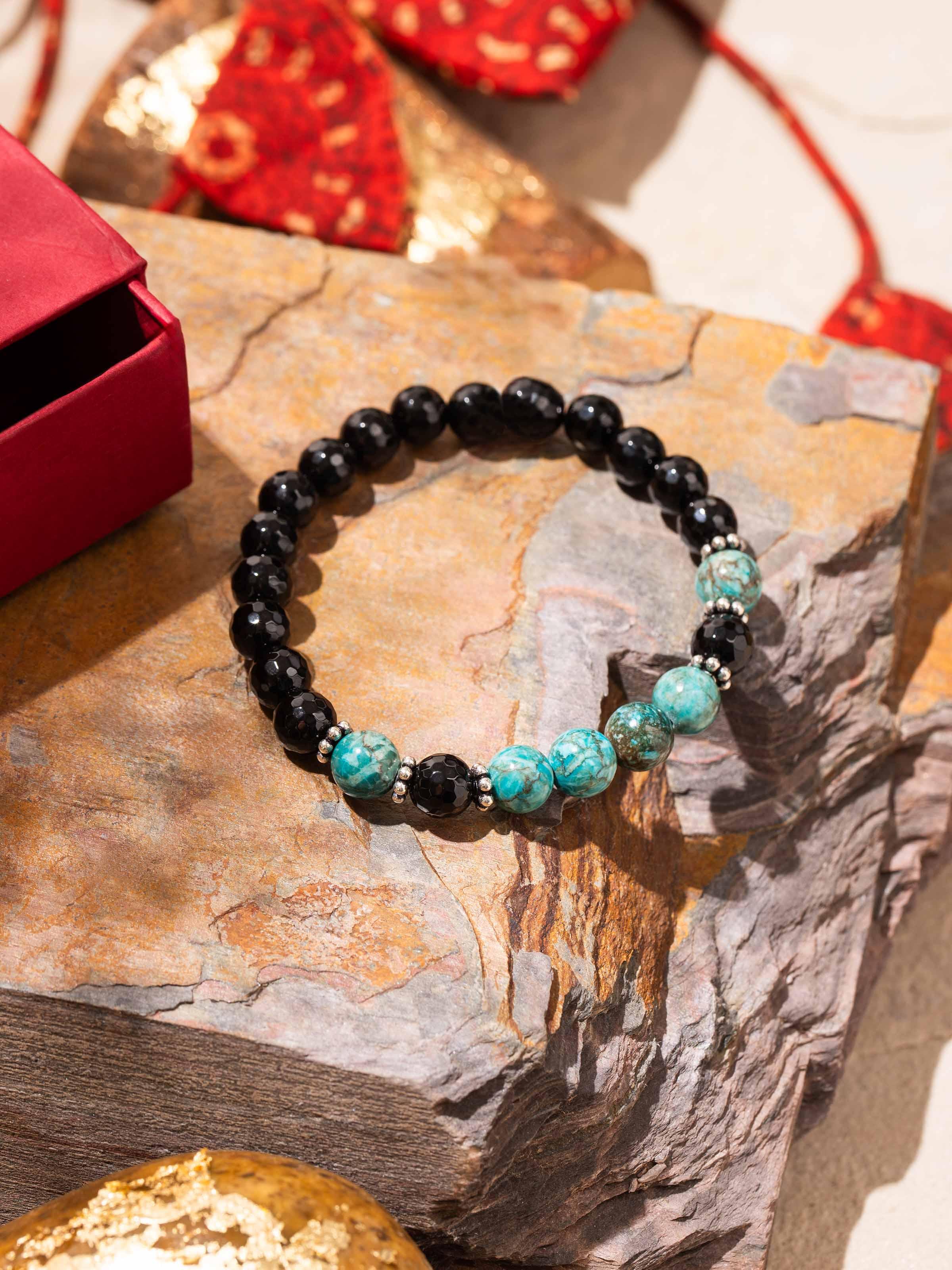Black Onyx & Turquoise Silver Bracelet