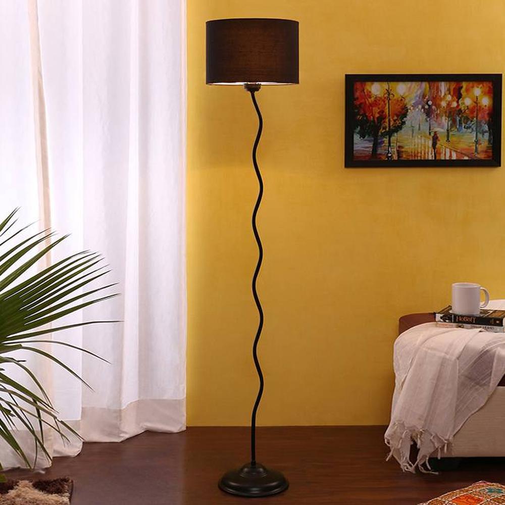 Seaver Black Cotton Shade Floor Lamp
