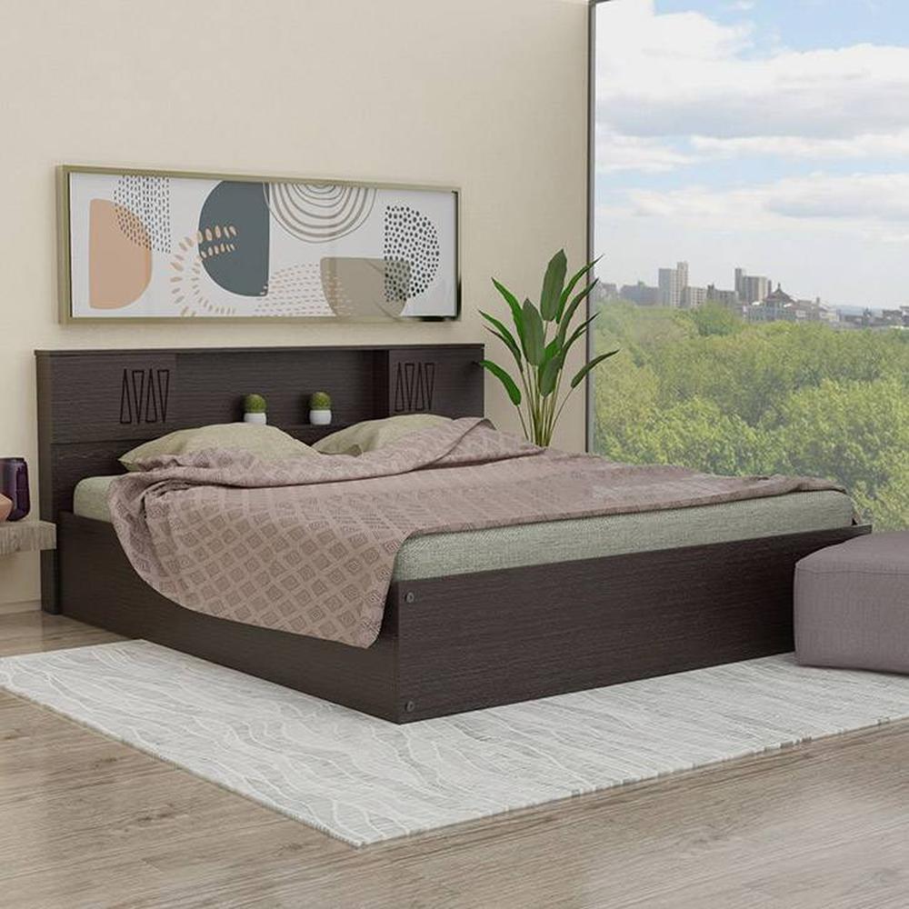 Horae Solid Wood King Size Drawer Storage Bed In Melamine Finish