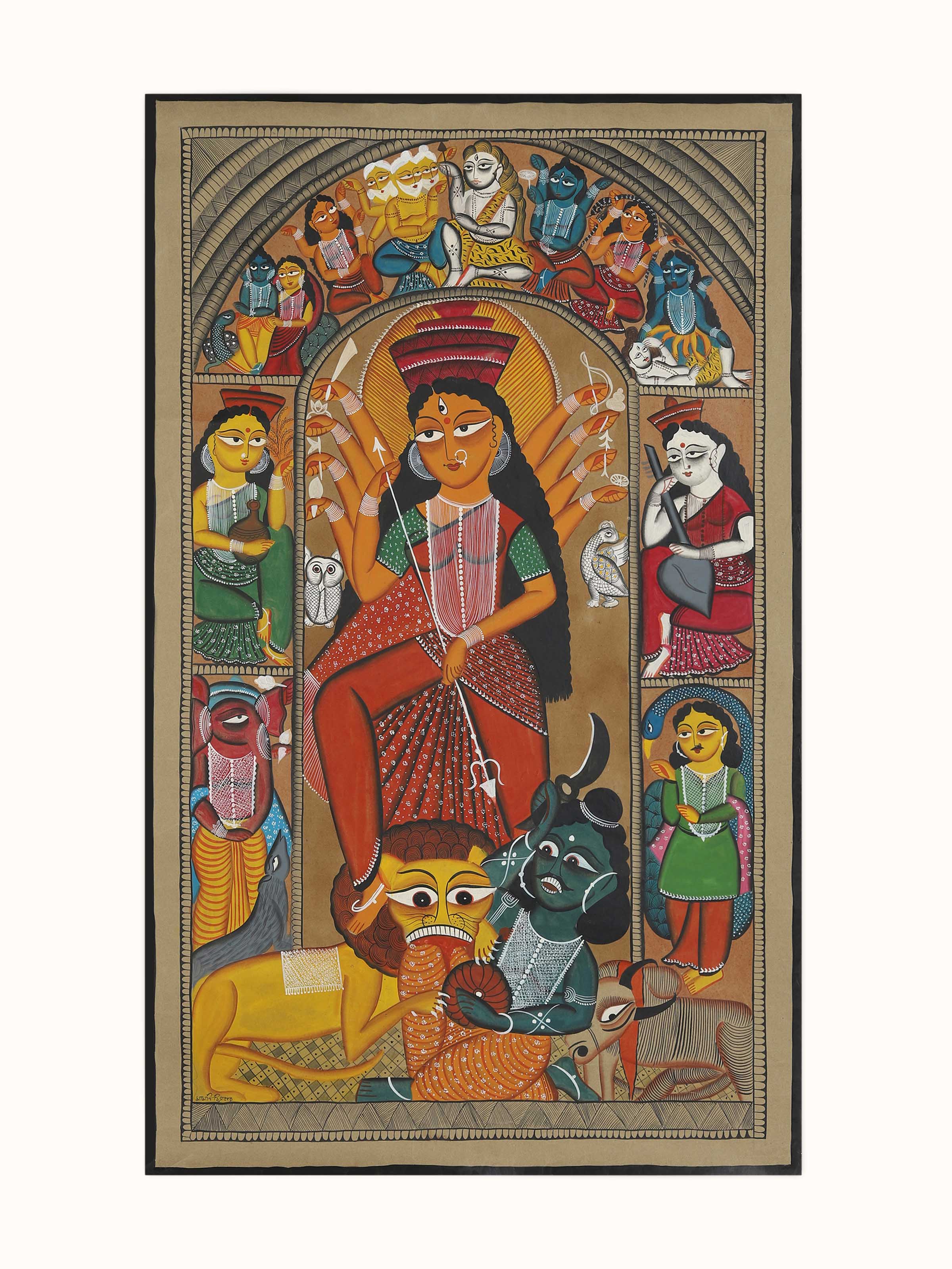 Woman Bird Kalighat Painting