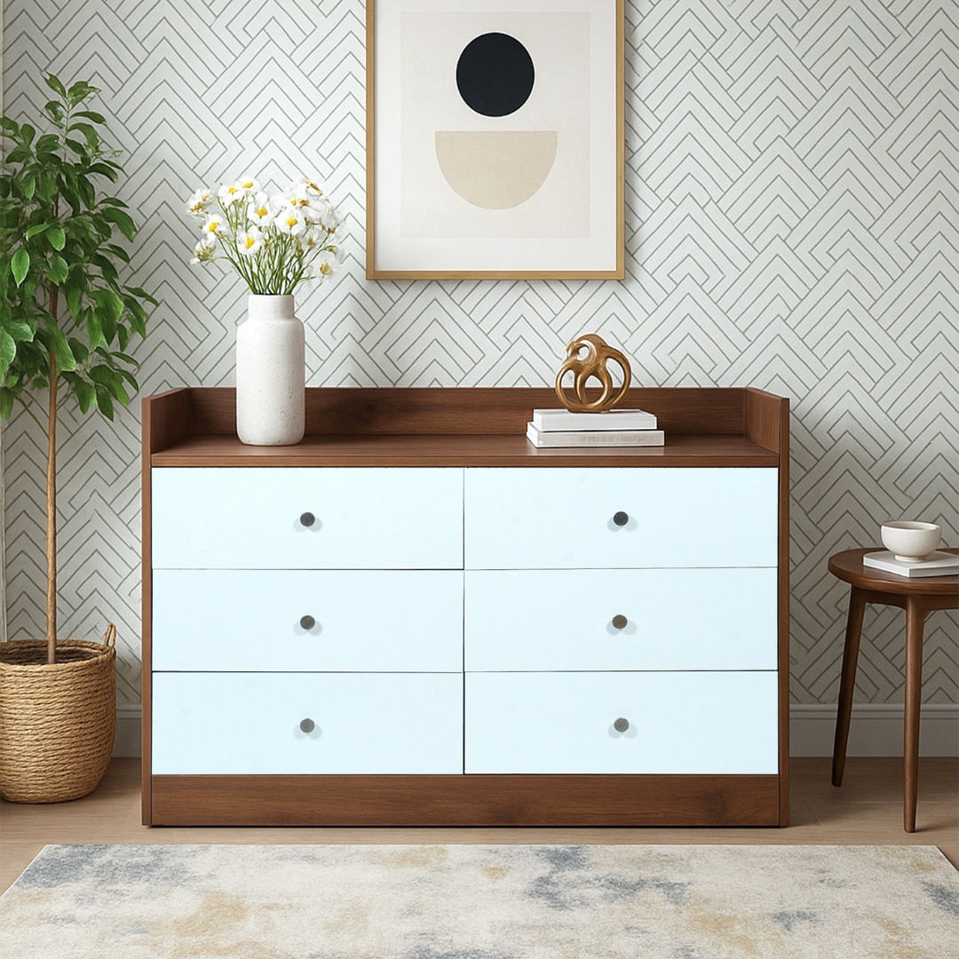 Imperio 6 Chest of Drawers in Columbian Walnut and Frosty White Finish