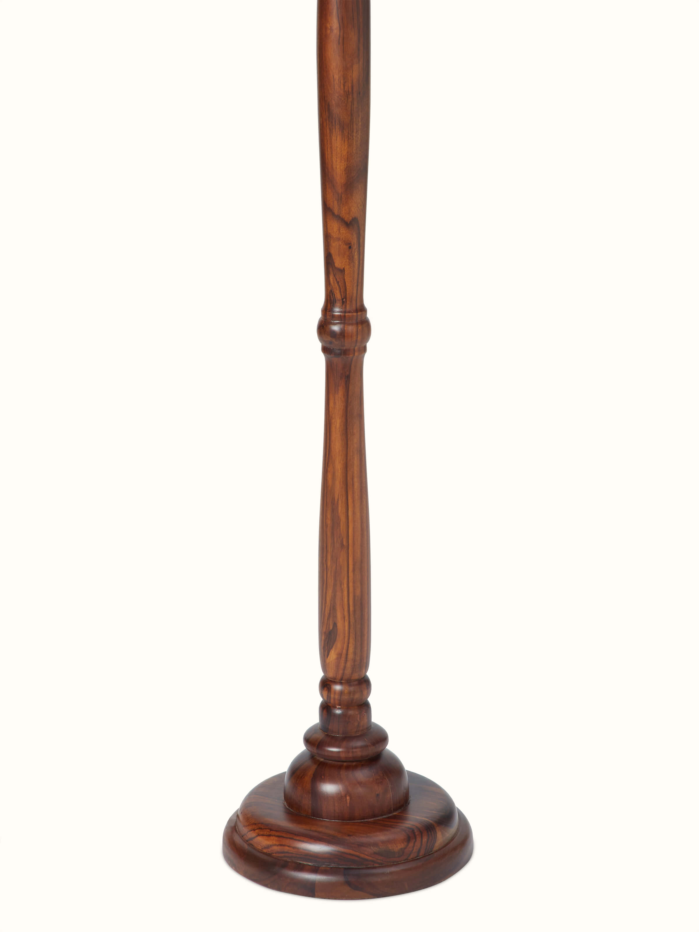 Artistic view of wood & cotton fabric floor lamp, focusing on the lamp's overall design and functionality