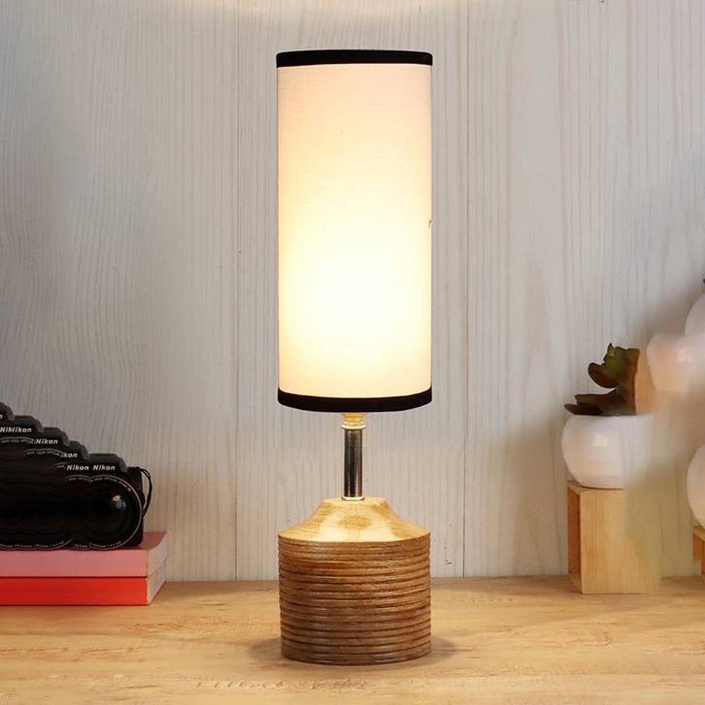 Alexandra Wood Table lamp with Multicolor cotton Shade