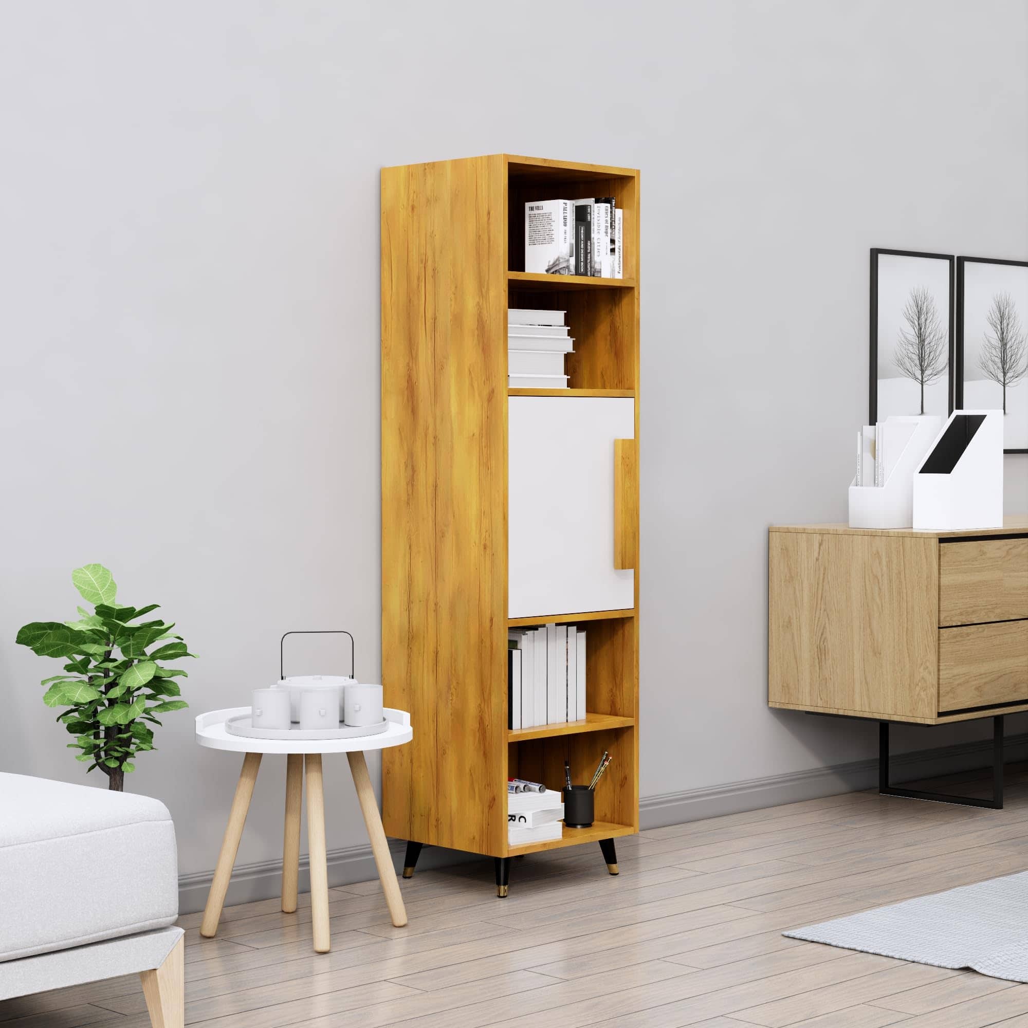 Hexa Engineered Wood Bookshelf Multipurpose Storage Rack in Giant Wood and Frosty White Colour - HexaRed