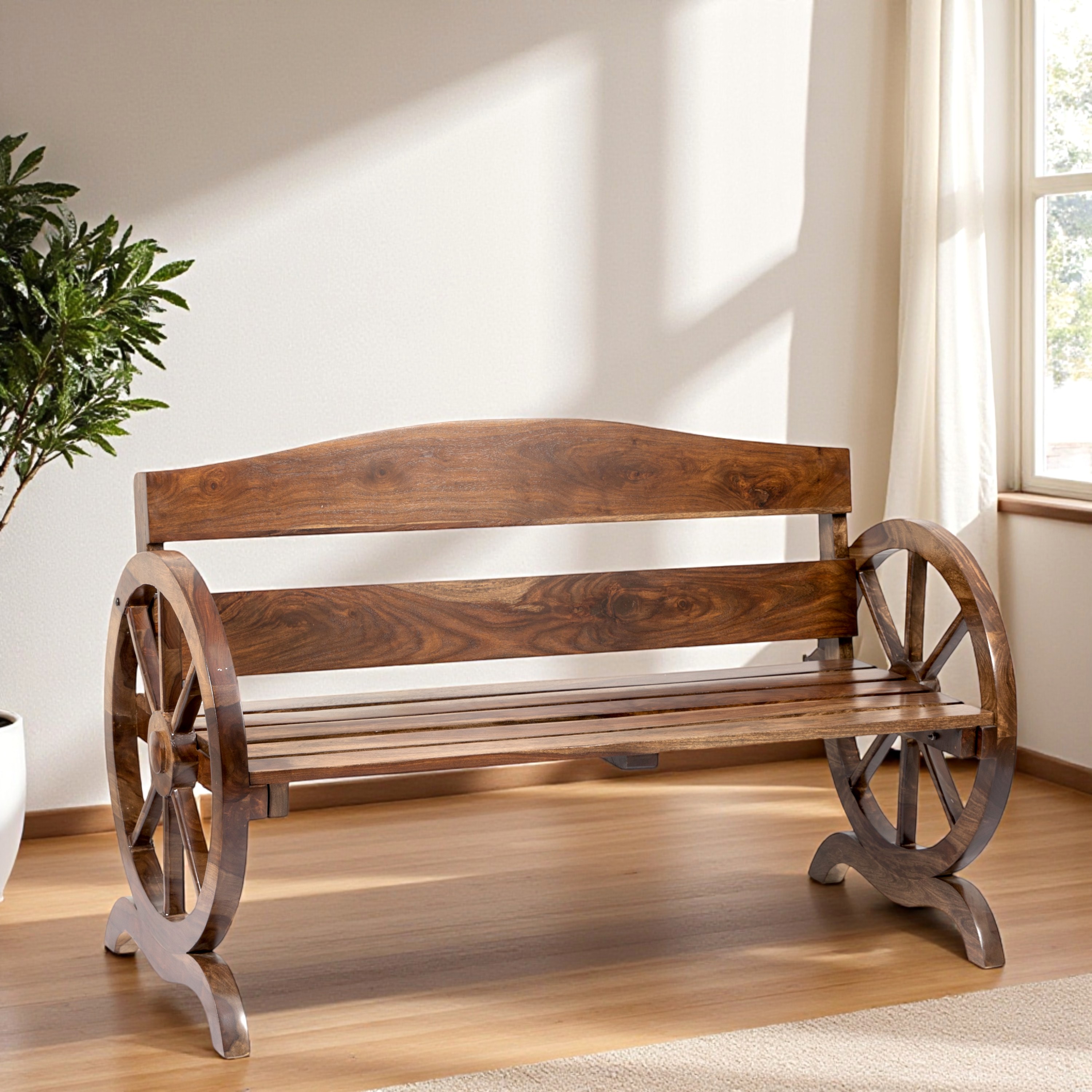 Oakmont Sheesham Wood Traditional 3 Seater Bench