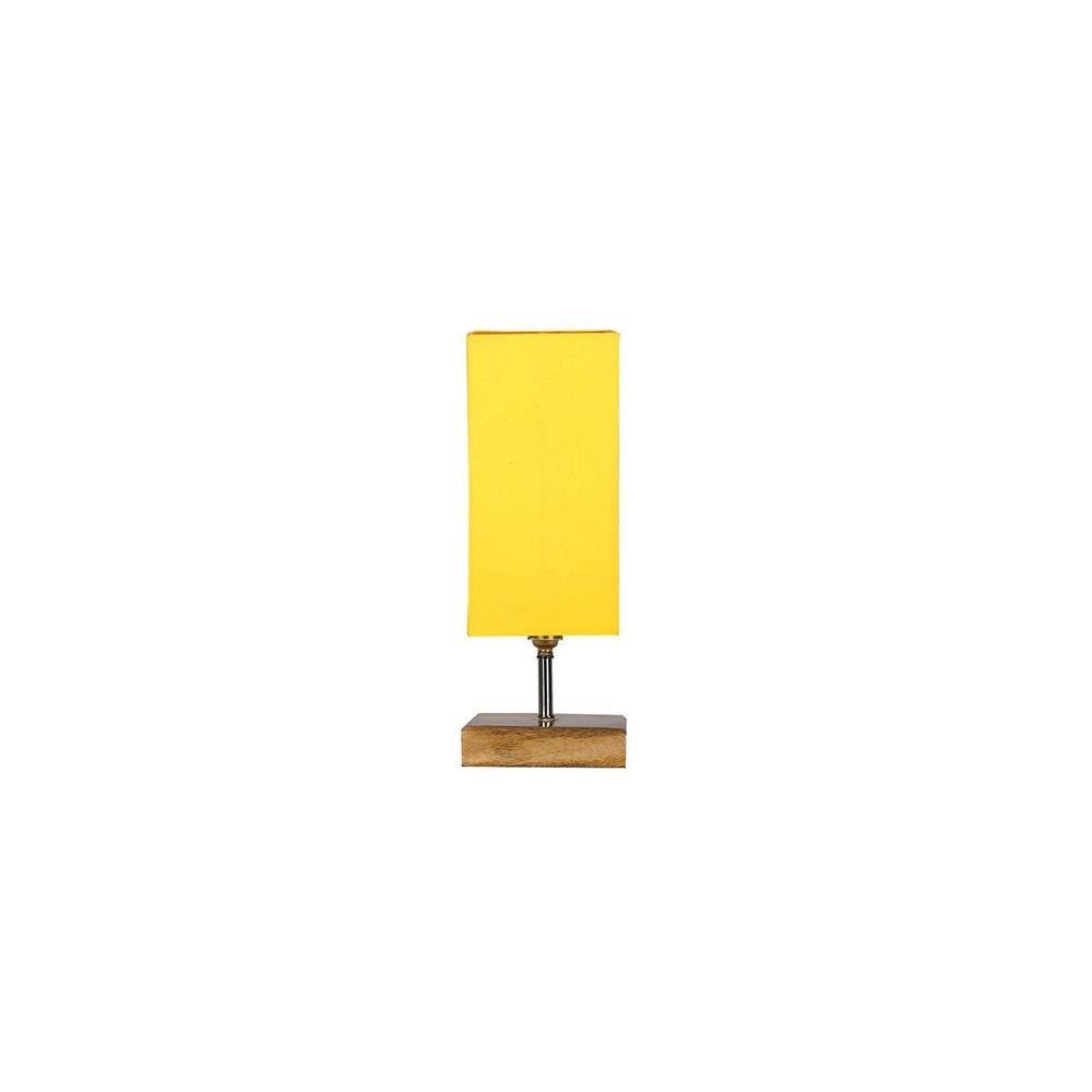Ethan Yellow cotton table lamp with Square Natural Wood Base