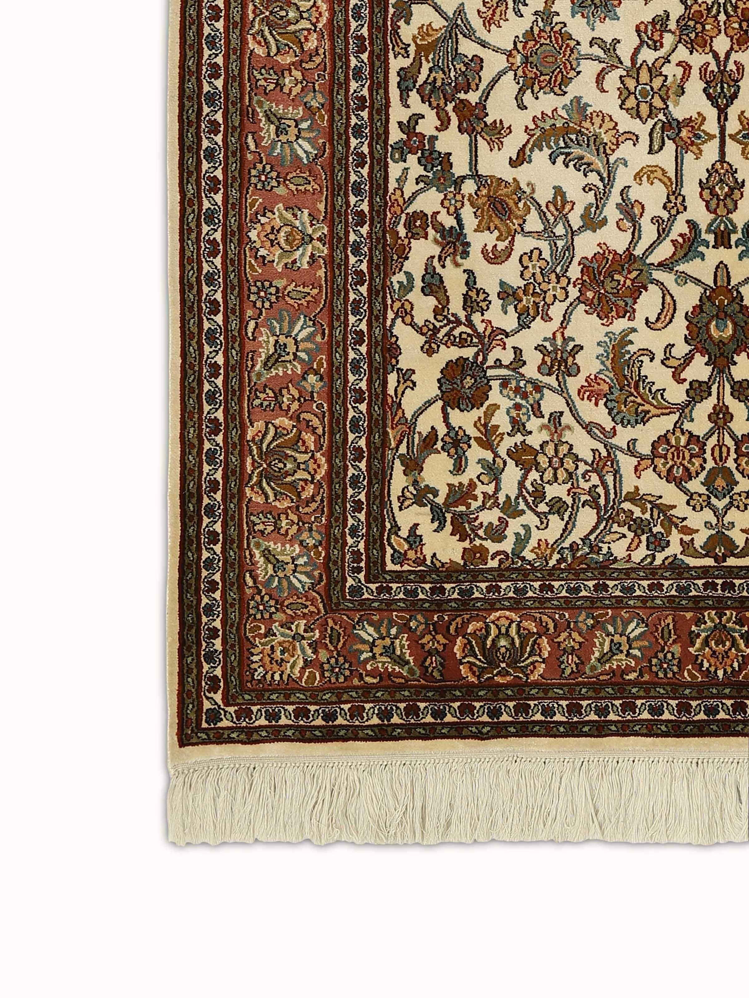 Traditional Persian Ivory Tabriz Kashmir Silk Hand-knotted Rug