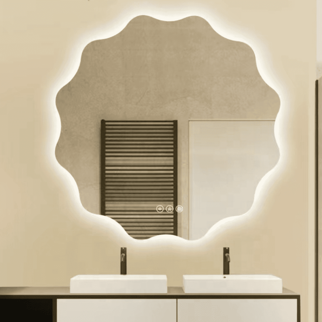 Wavy LED Backlit Mirror Designer Flower Shape for