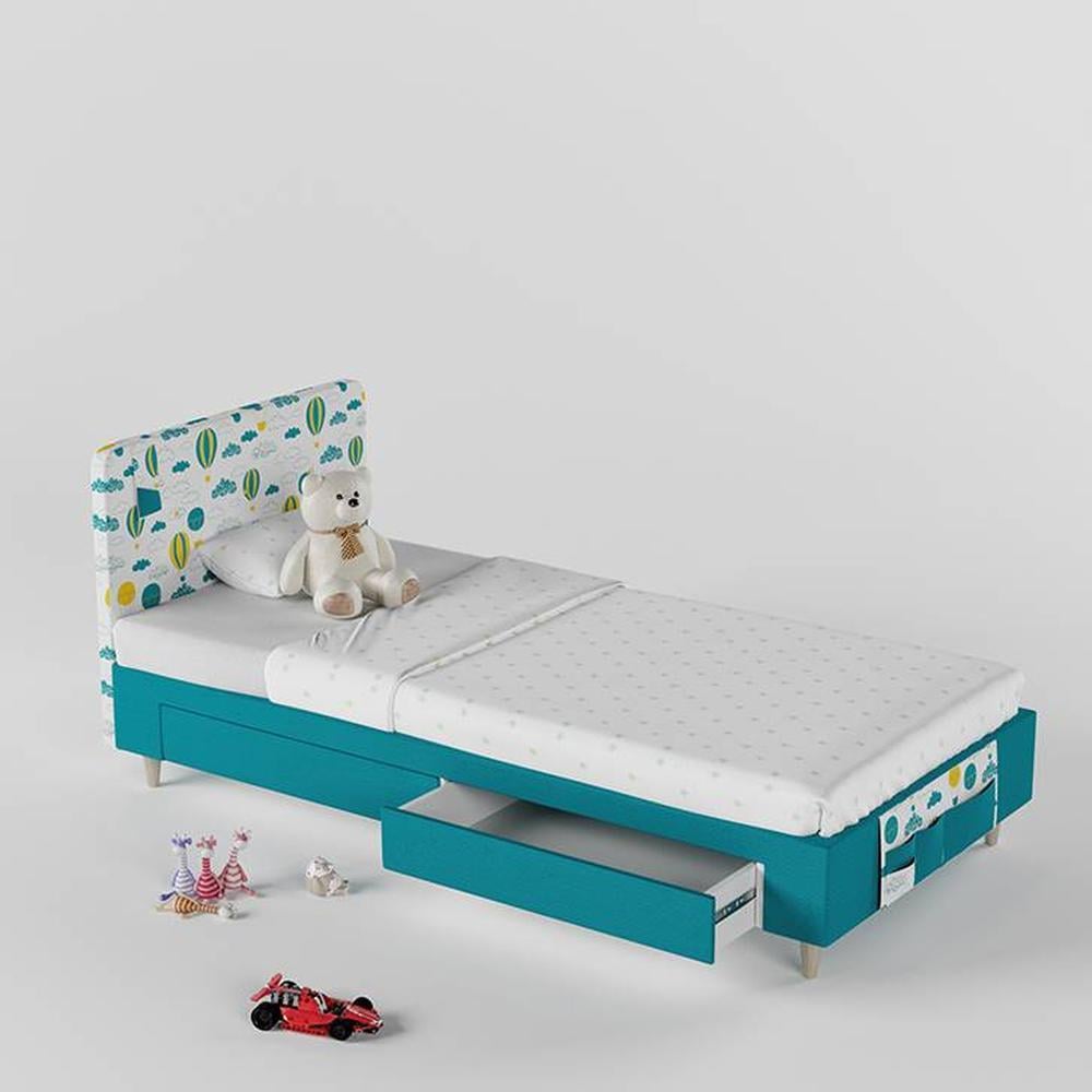 Color Play Engineered Wood Drawer Storage Bed in Blue Colour
