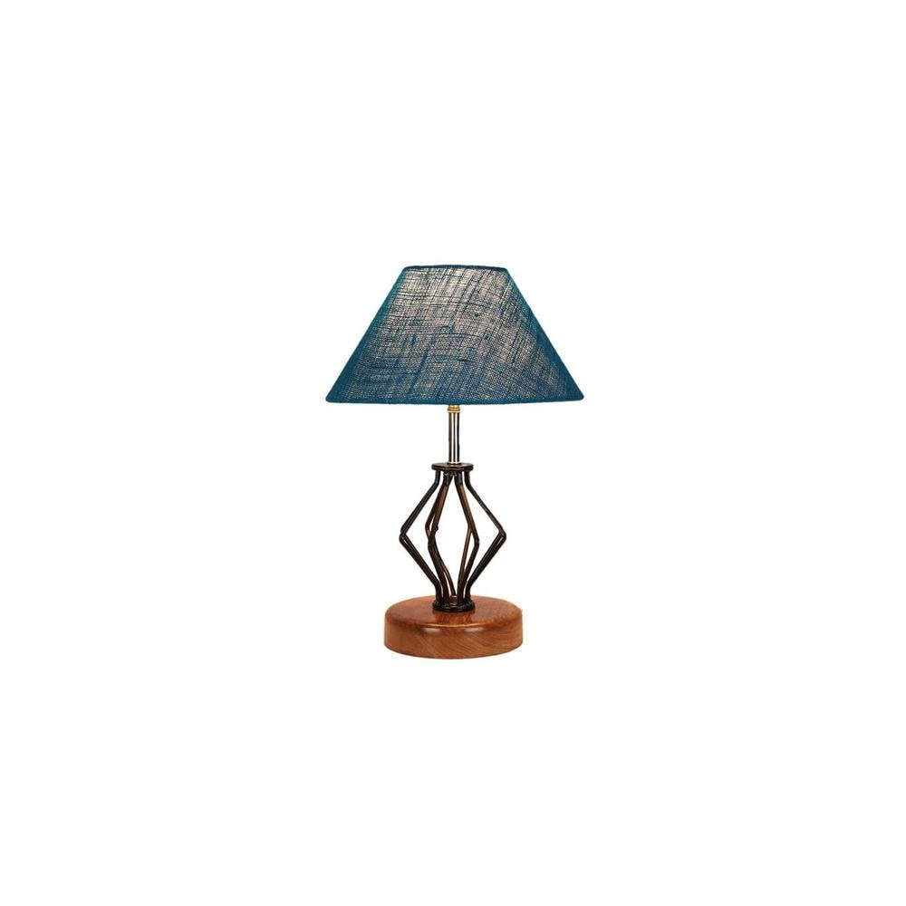 Esmeralda Turquoise Jute Table lamp with Wood & Iron Base