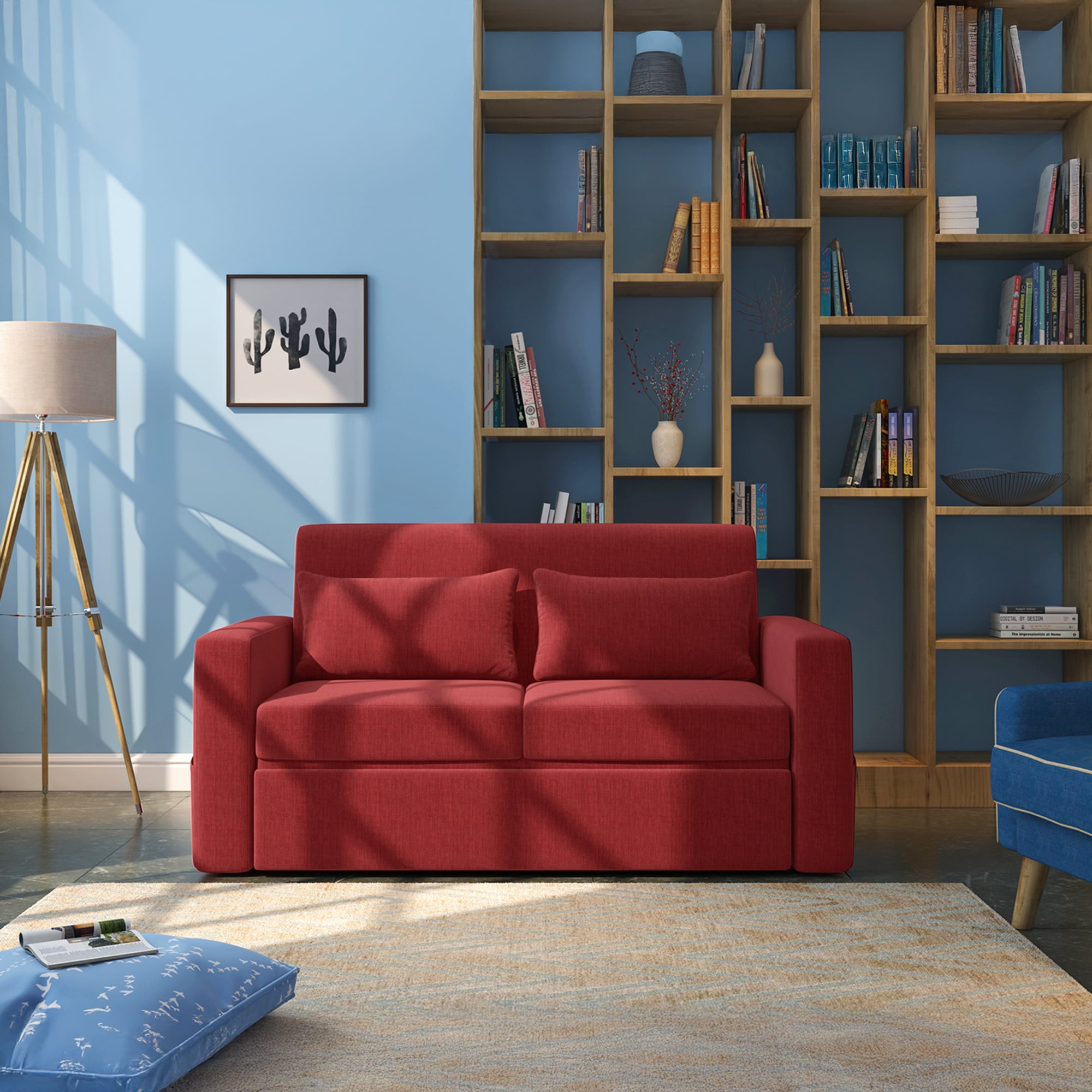 Camden Compact 3 Seater Pull Out Sofa cum Bed In Salsa Red Colour