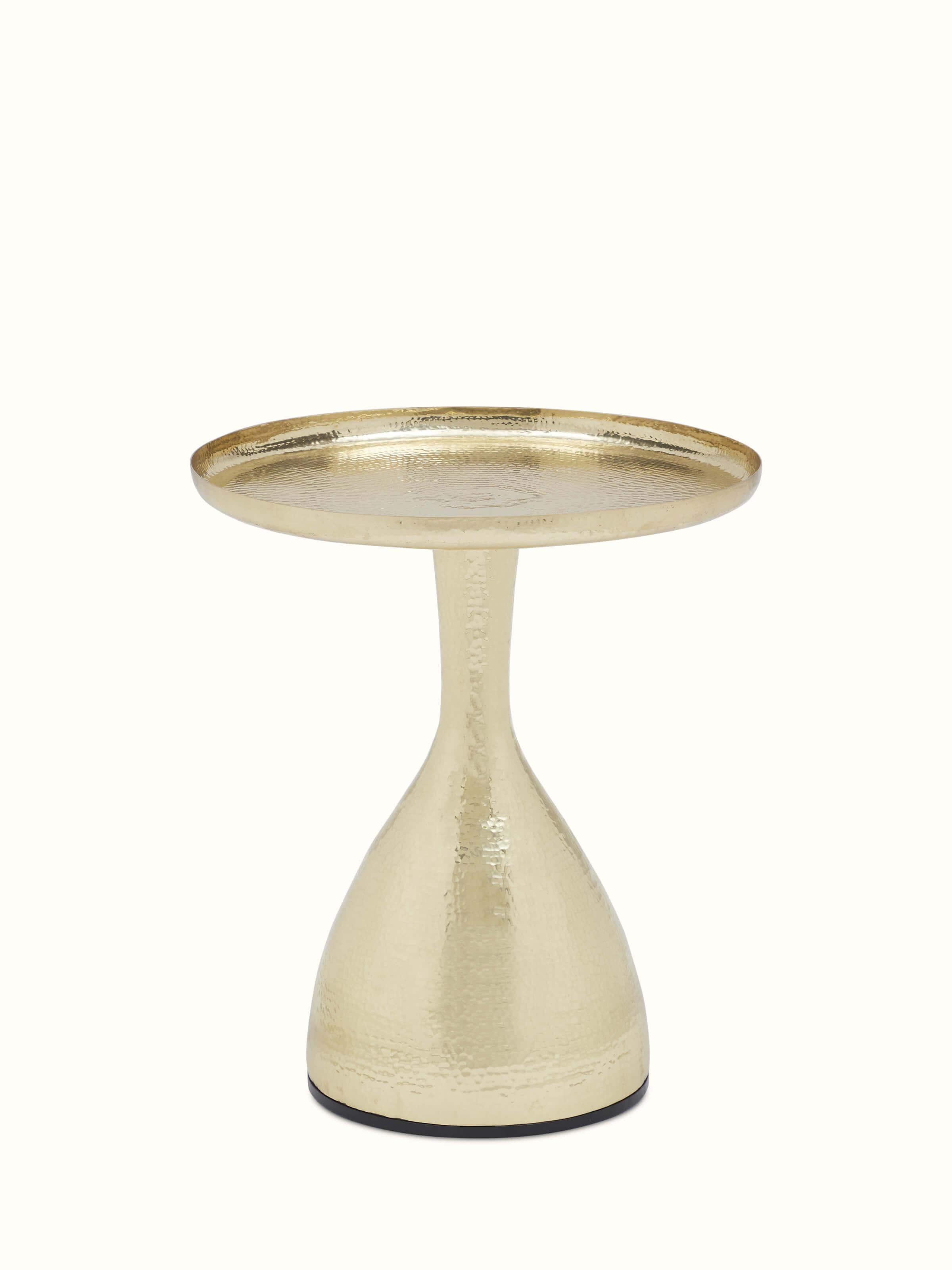 Front view of Brass Thathera End & Side Table, highlighting its intricate brass work and elegant design