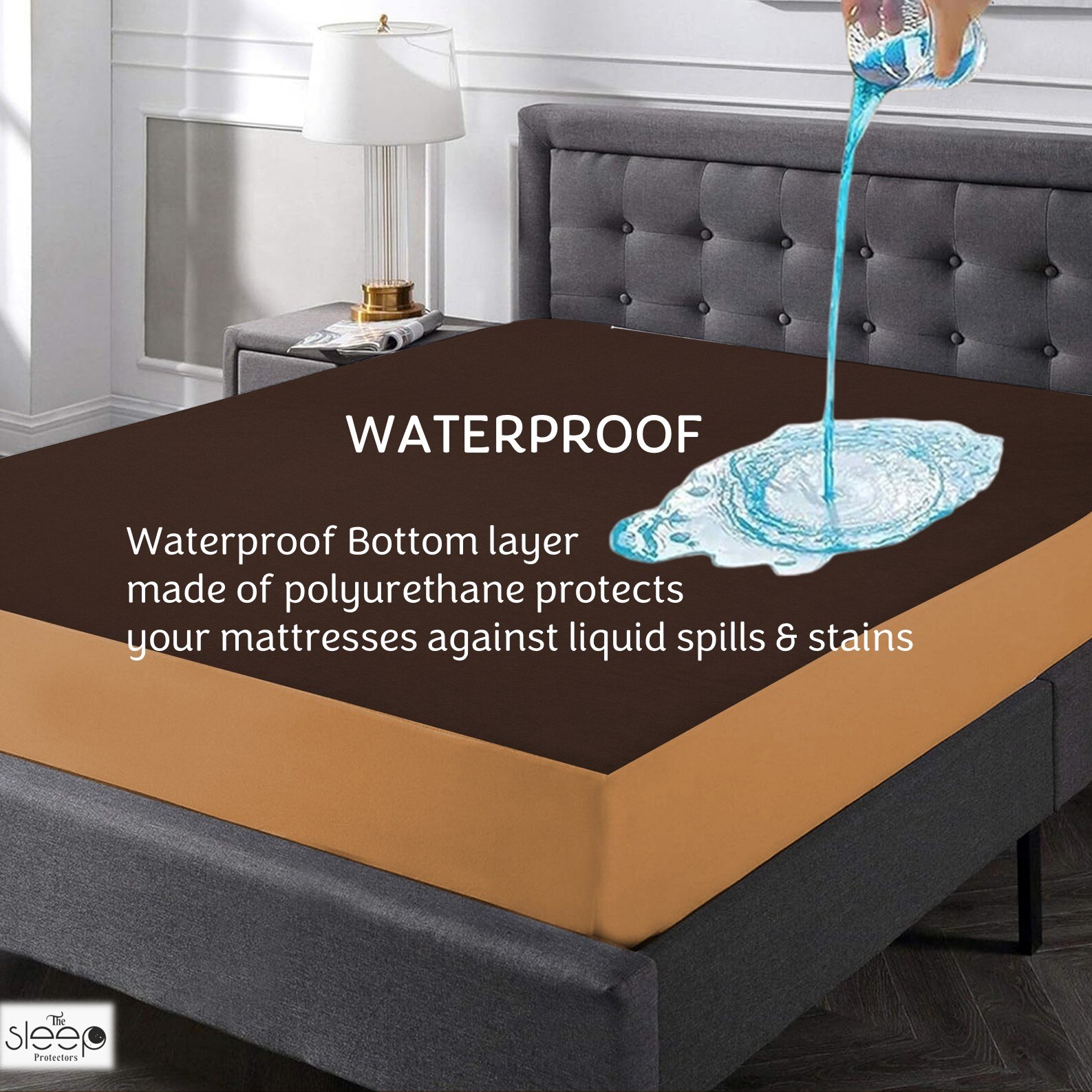 Cotton Feel Terry Fabric Waterproof Mattress Protector for Single Size Mattress In Dark Brown color 75x36