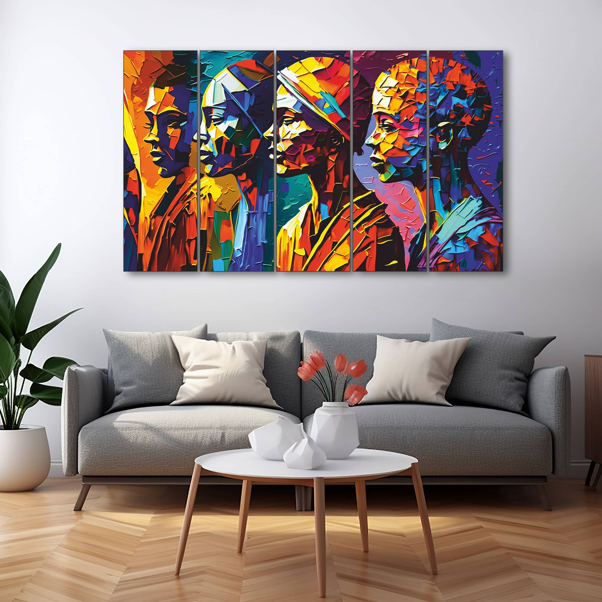 The Castle Decor Modern African Art Wall Art Set of 5 27x48 Inch - The Castle Decor