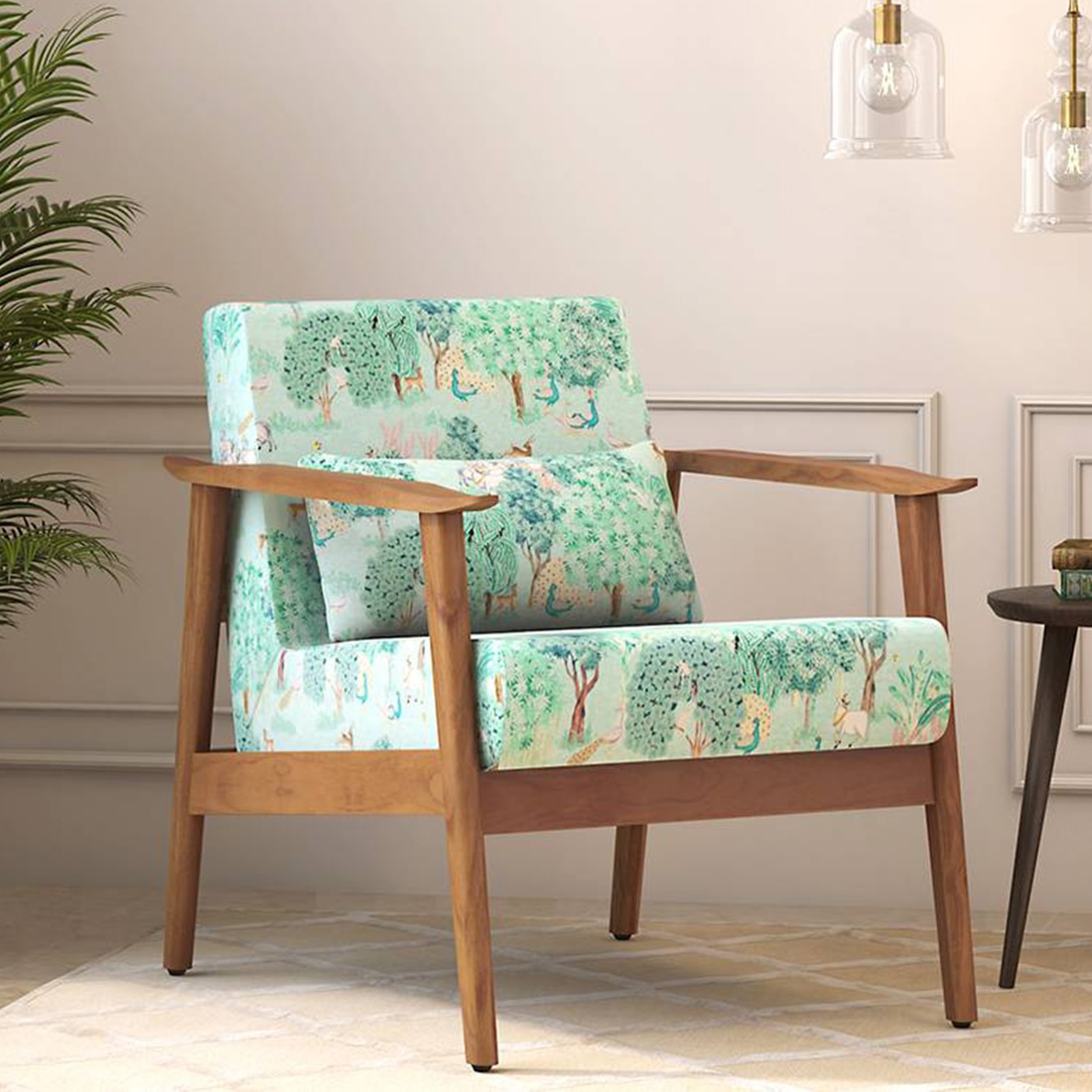 Brooks Armchair - Natural -Chitra Velvet-Mint - Urban Ladder