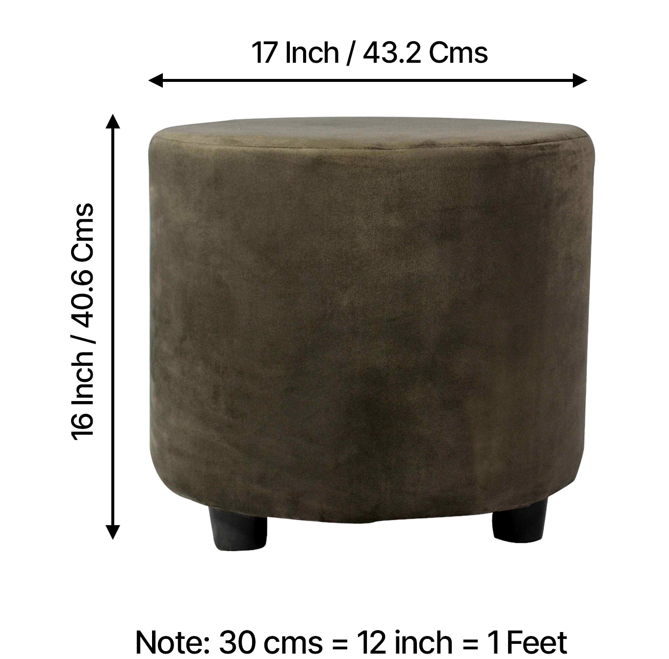Iris Solid Wood Pouffee Stool in Grey Velvet Fabric