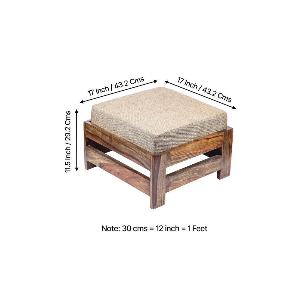 Amber Sheesham Wood Foot Stool in Teak Finish with Jute Beige Cushion