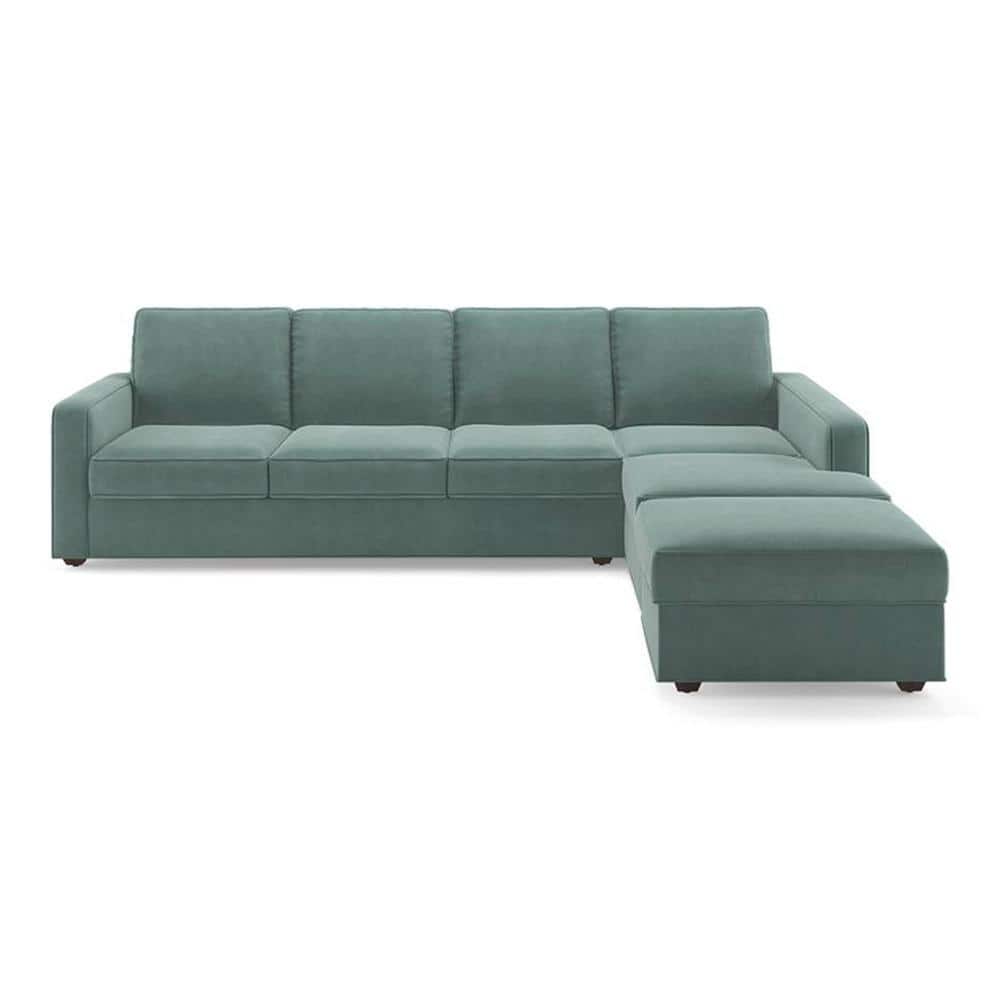 Apollo Compact Sofa (Colour : Dusty Turquoise Velvet, Cushion : Hard, Back Type : Regular, Seating Capacity : Right Aligned 3 Seater + Right Aligned Chaise + Ottoman)