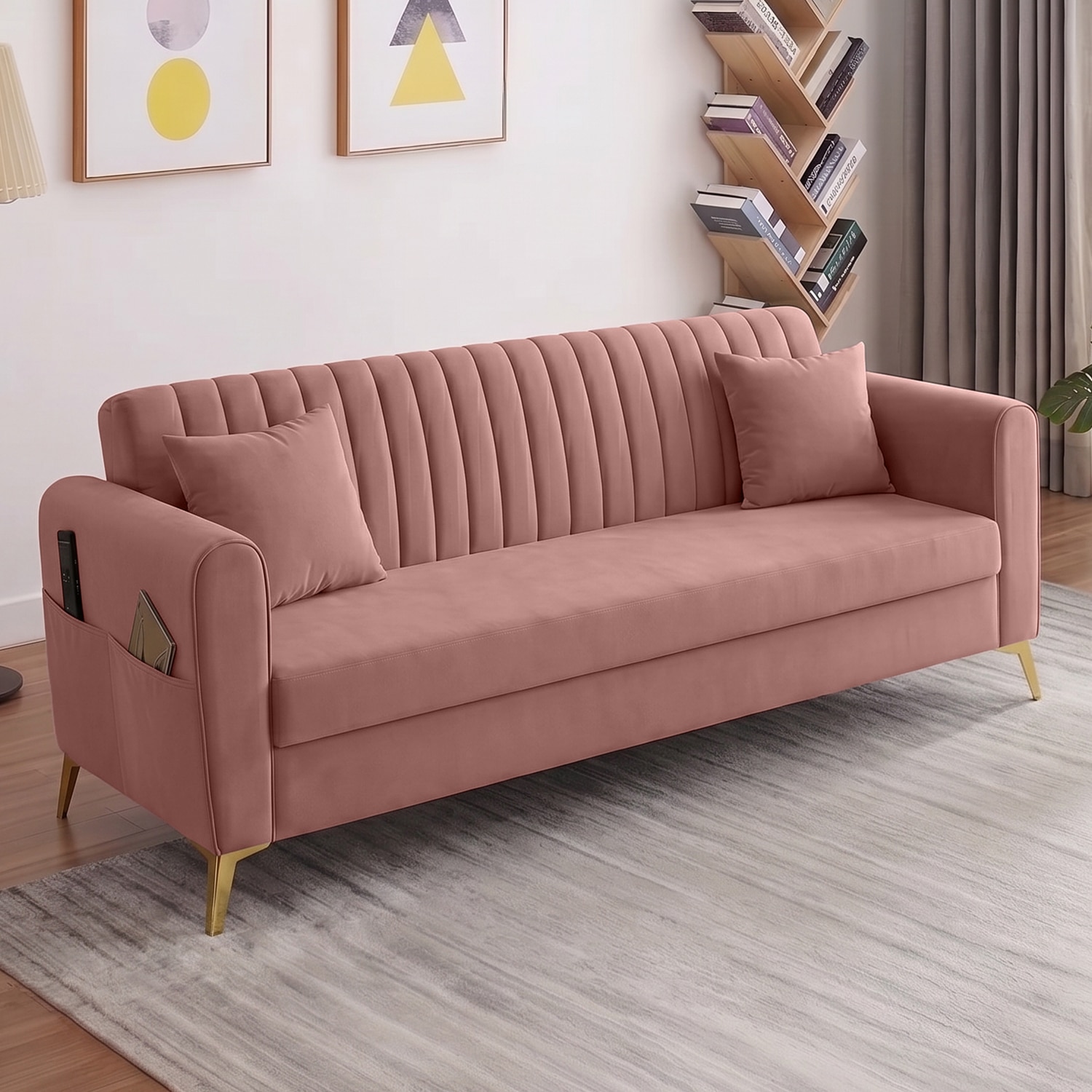 Daraco Velvet 3 Seater Sofa in  Peach Color - Home Lifestylez