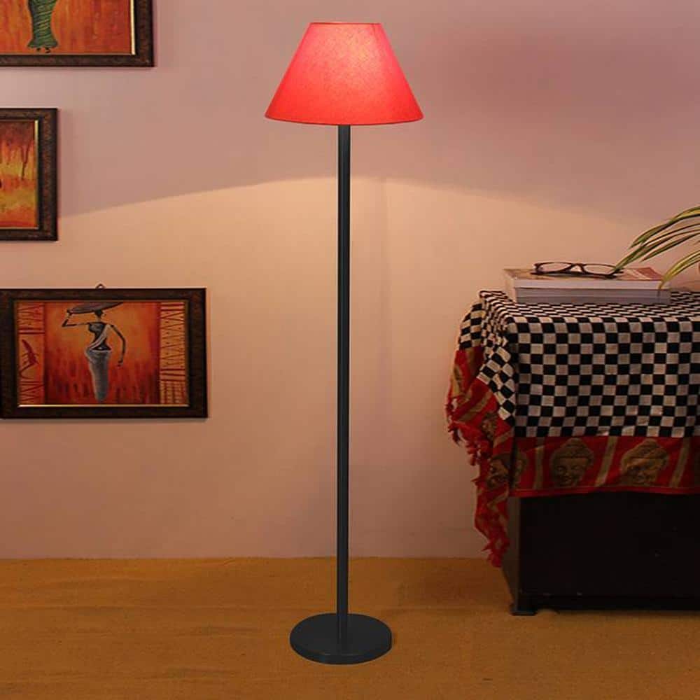 Clyde Orange Fabric Shade Floor Lamp with Black Iron Base