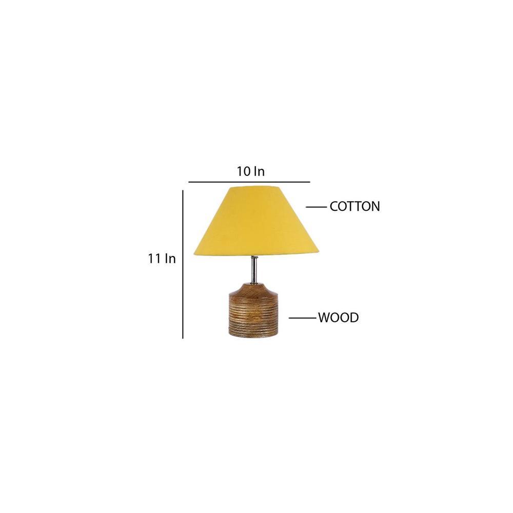 Jeanette Yellow Fabric Shade Table Lamp with Natural Wooden Base