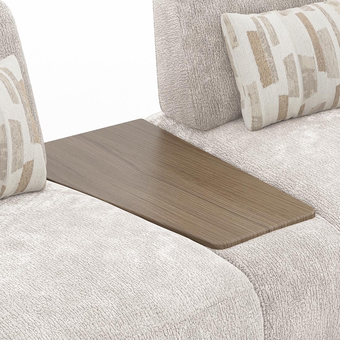 Soho 3 Seater Fabric Sofa With Modular Wood Top Table In Turtledove Fabric