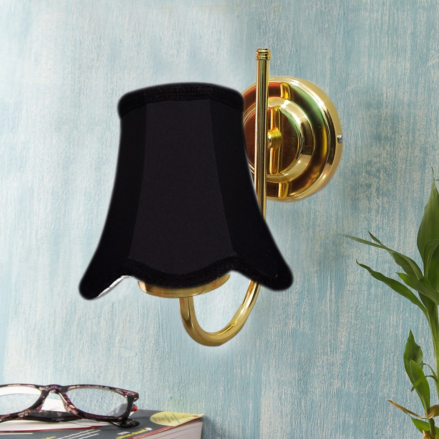 Devansh Gold Wall Mounted Lamp With Black Cotton Shade