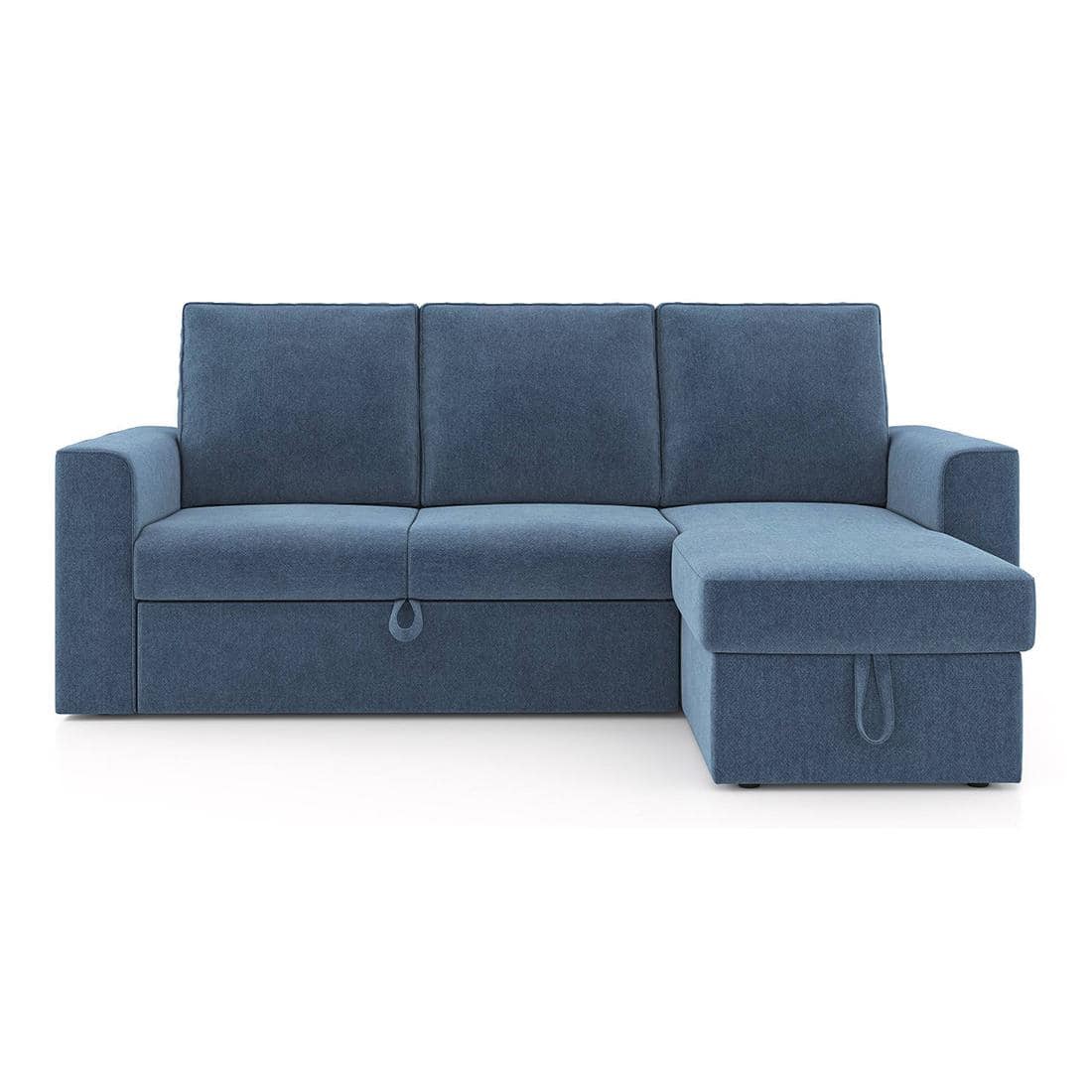 Kowloon Sectional Sofa Cum Bed with Storage Colour Baltic Blue premium chenille