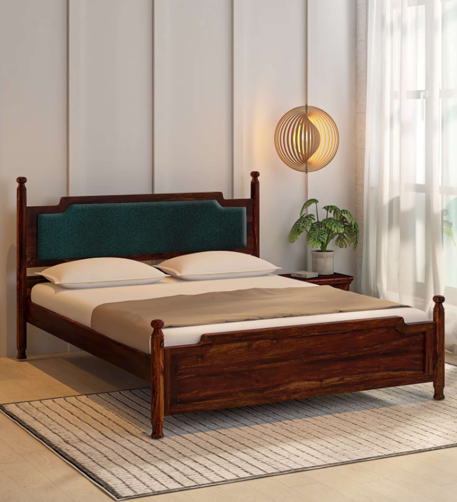 Domino Solid Wood King Size Non Storage Bed In Provincial Teak Finish