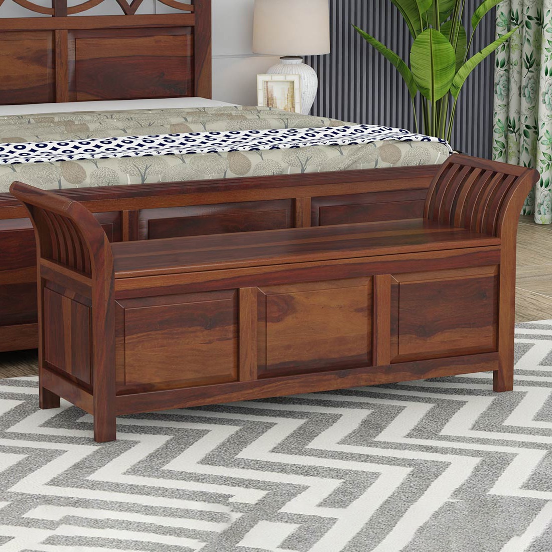 Syan Solid Wood Bench in Provincial Teak Finish - Woodenmood