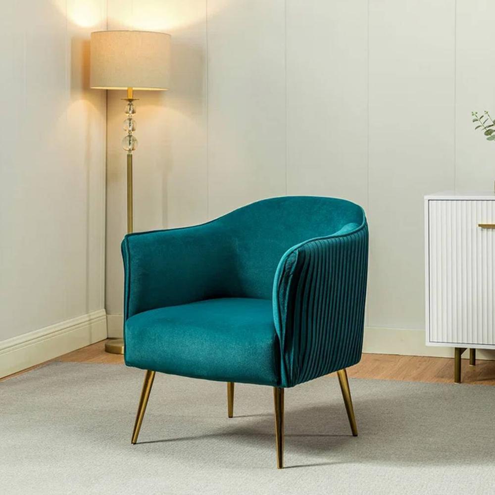 Celeo Velvet Accent Chair in Teal Blue Colour