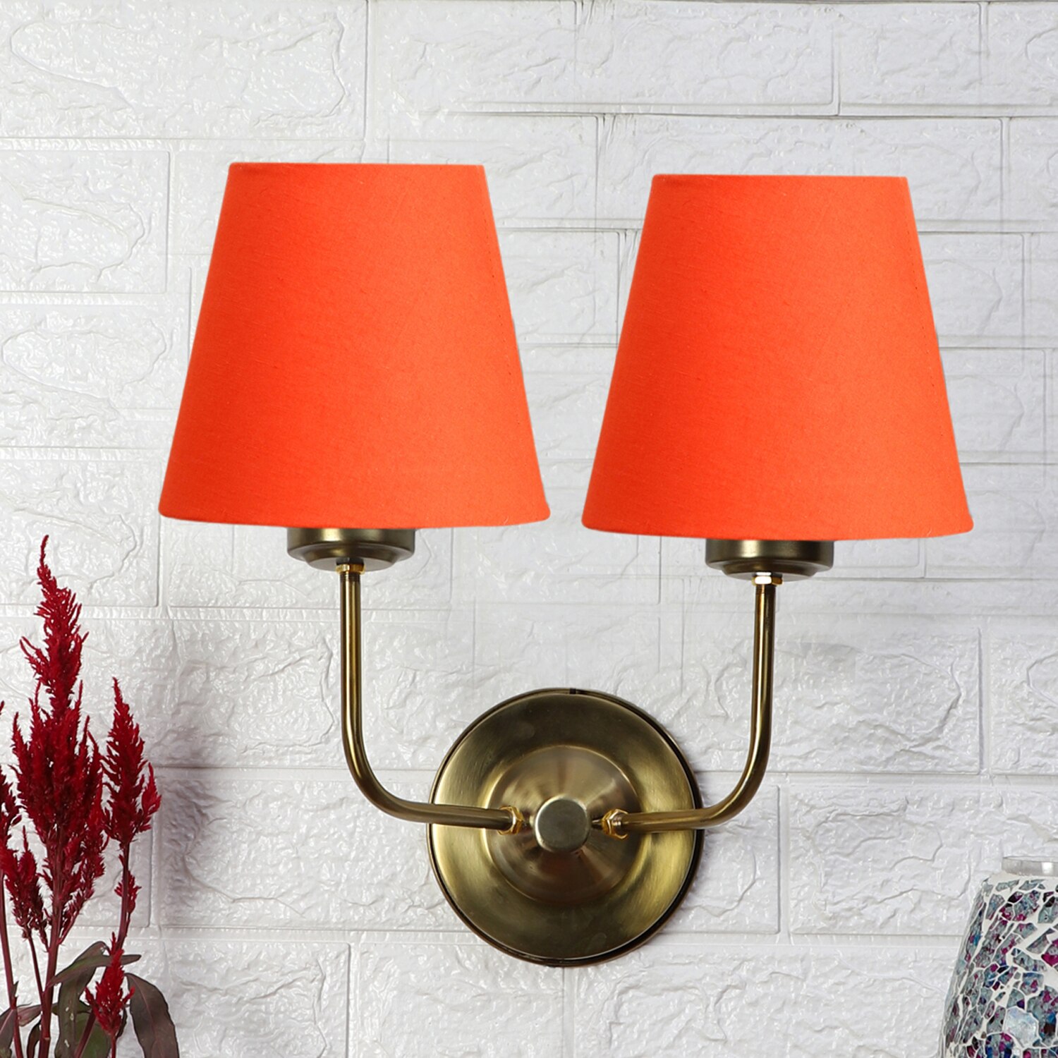 Devansh Metal Electric Wall Light in Gold Colour with Beige Shade Count of 2 Lights - Devansh