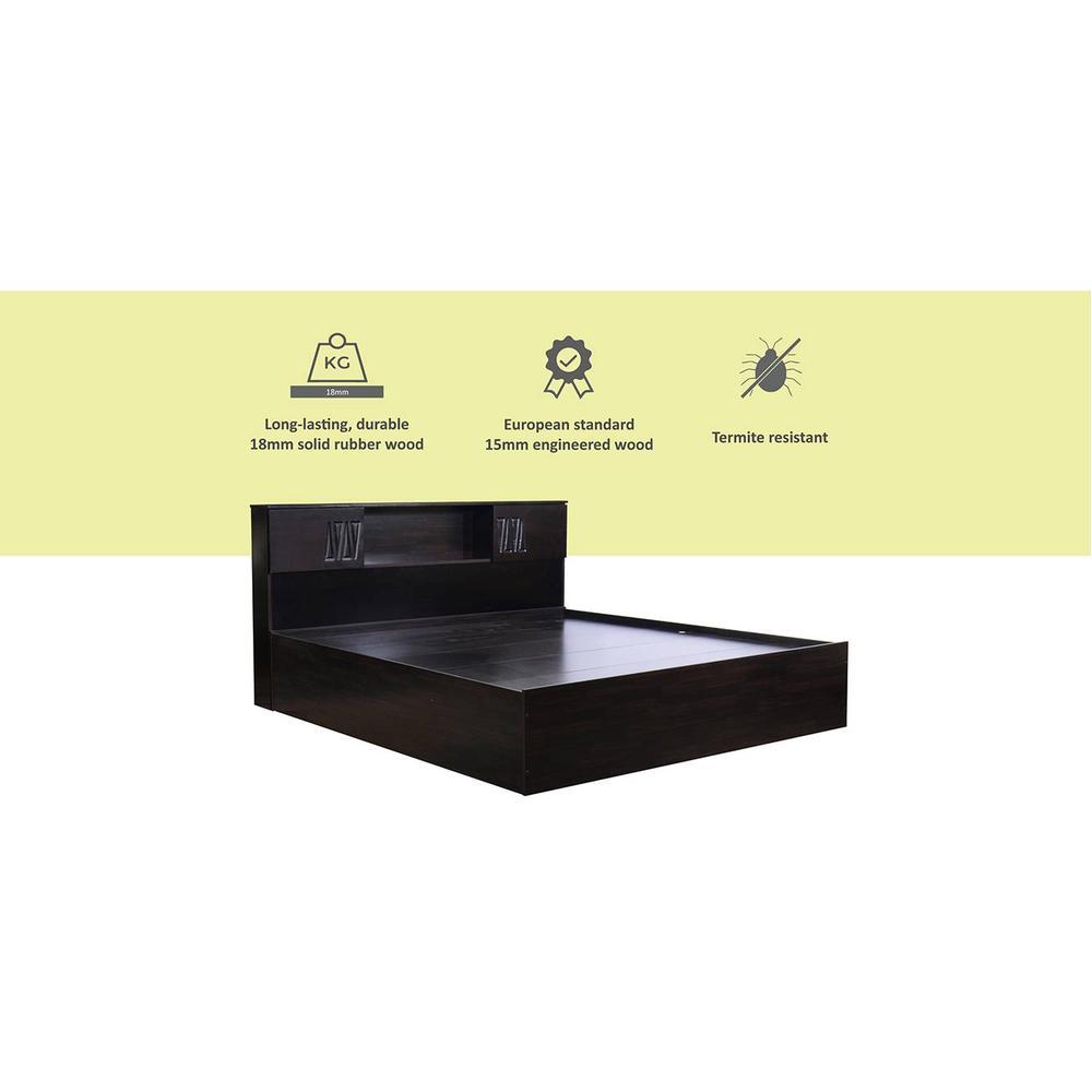 Horae Solid Wood Queen Size Drawer Storage Bed In Melamine Finish