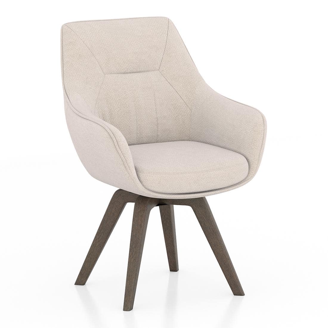 Wella Swivel Solid Wood Dining Chair Set of 2 in Beige Fabric