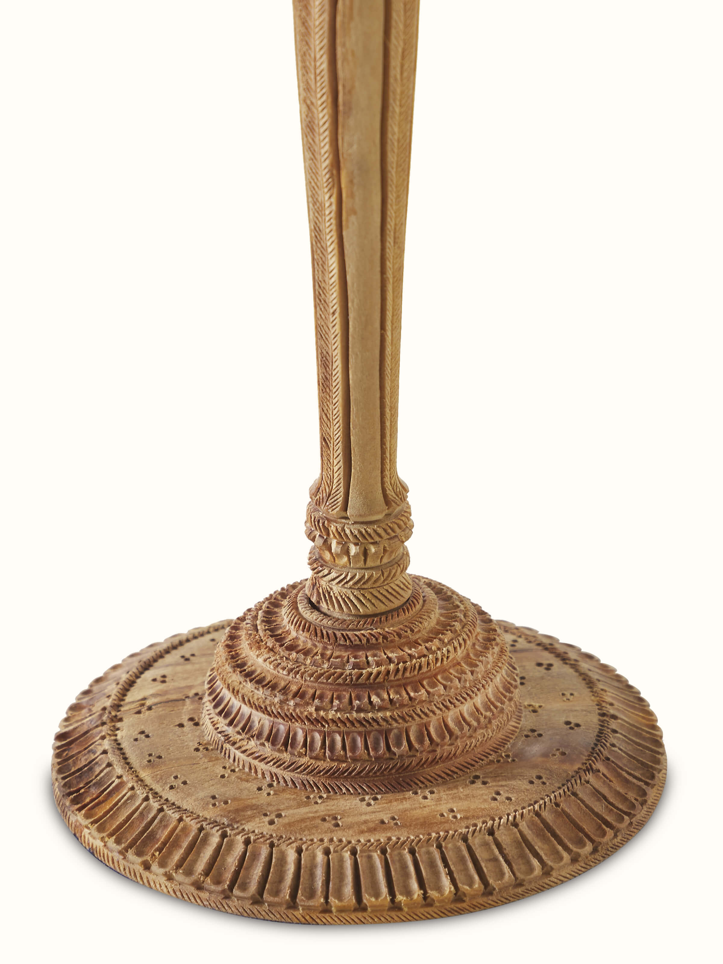 Detailed view of Bilara carved sandalwood jaali fan sculpture showcasing fine carving