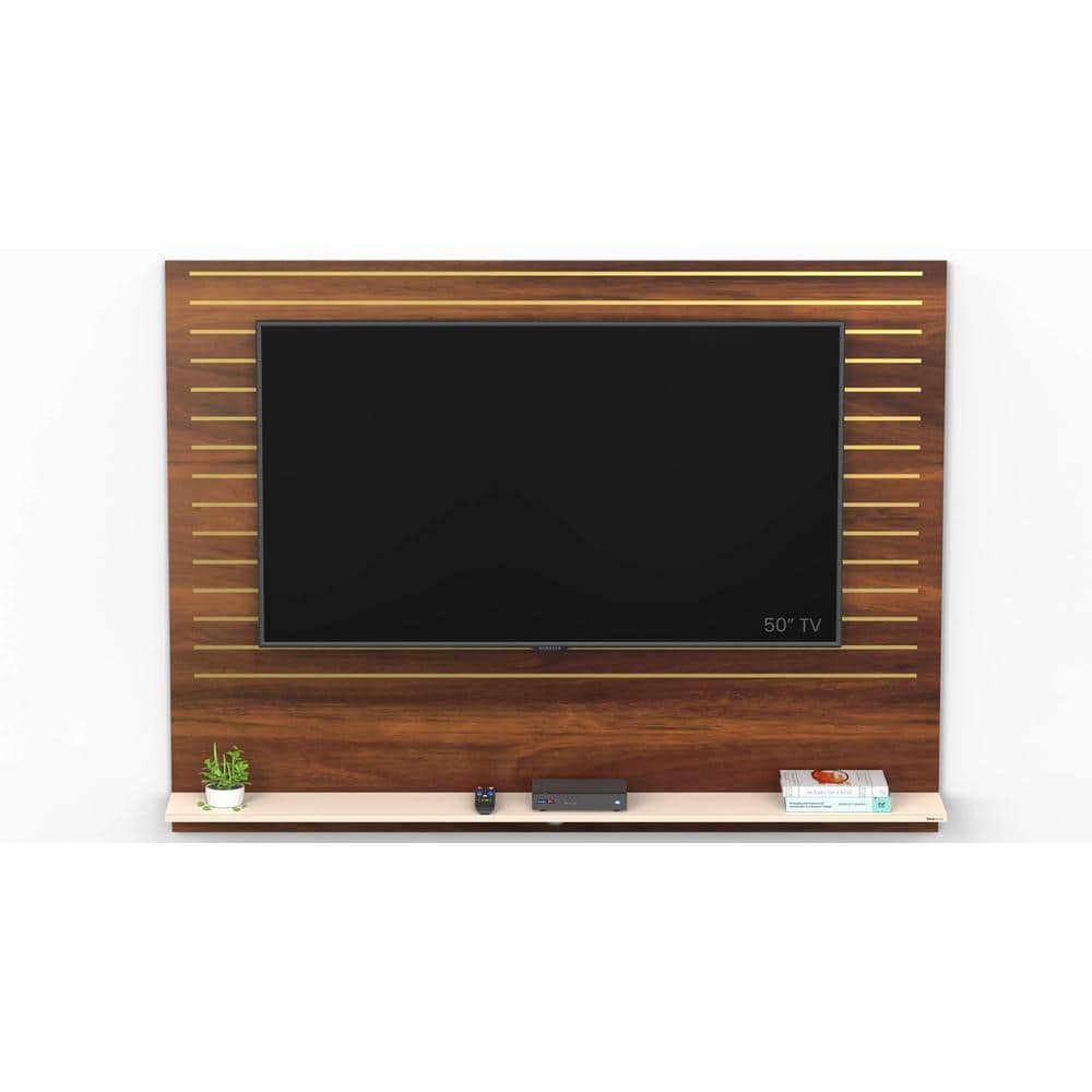 Reyloye Large Engineering Wood Wall Mount TV Entertainment Unit Set Top Box Stand/TV Cabinet with Shelves for Books & Decor Display Unit Bed Living Room Upto 60 Inches (Brown Maple & Beige)