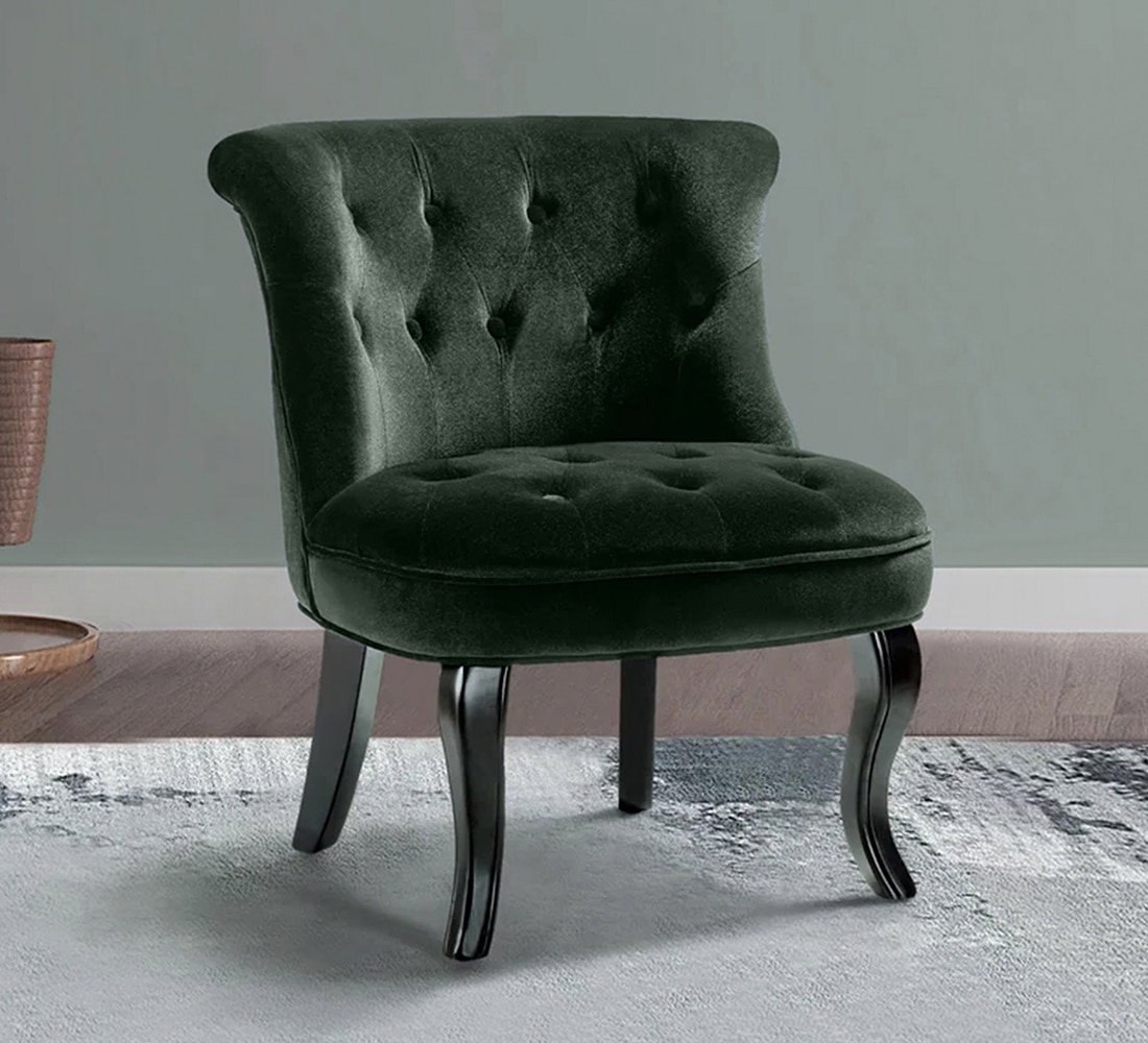 Grenier Fabric Slipper Chair in Bottle Green Color - KURSIWALLAH