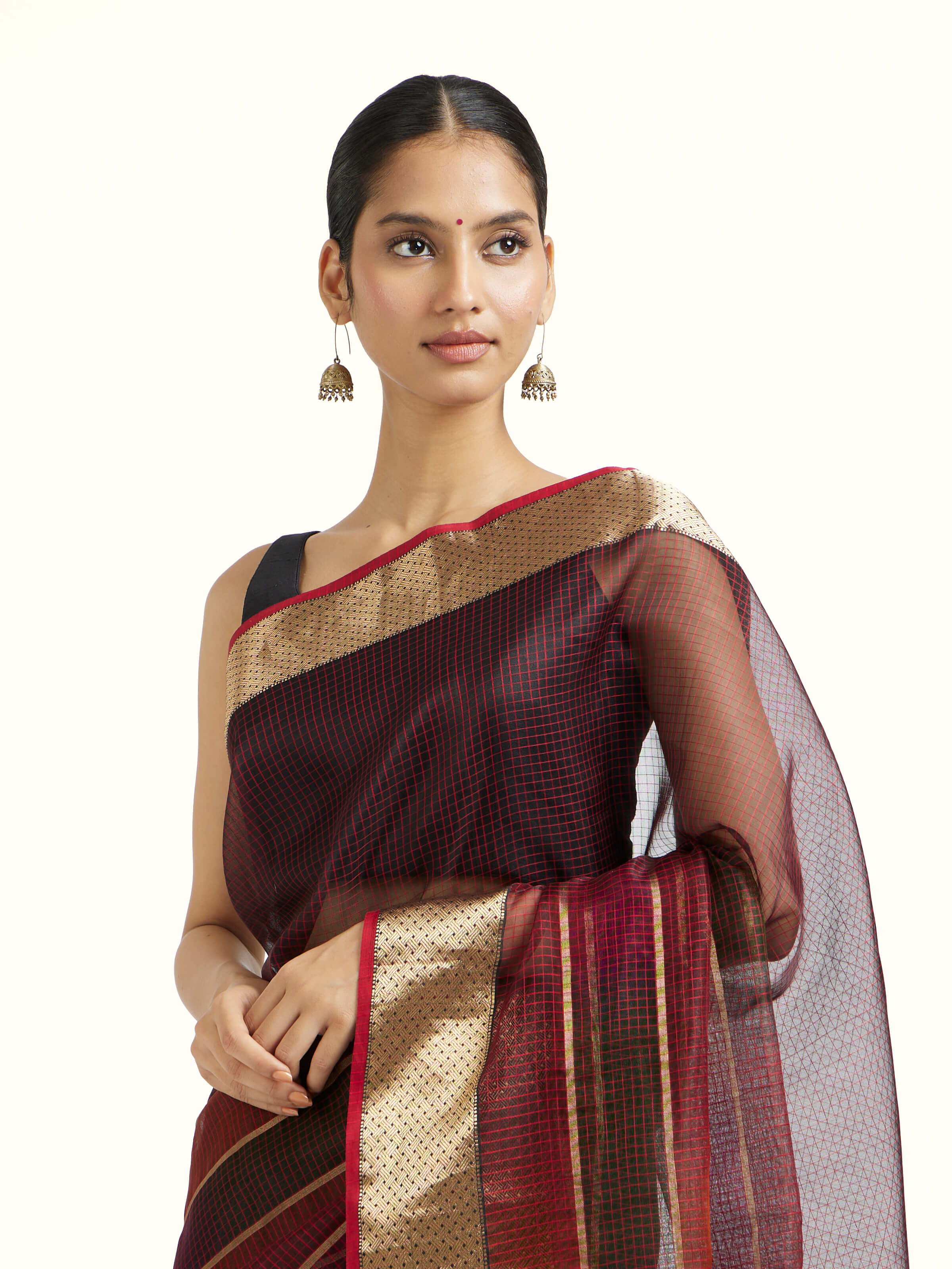 Maroon Cotton Silk Maheshwari Saree