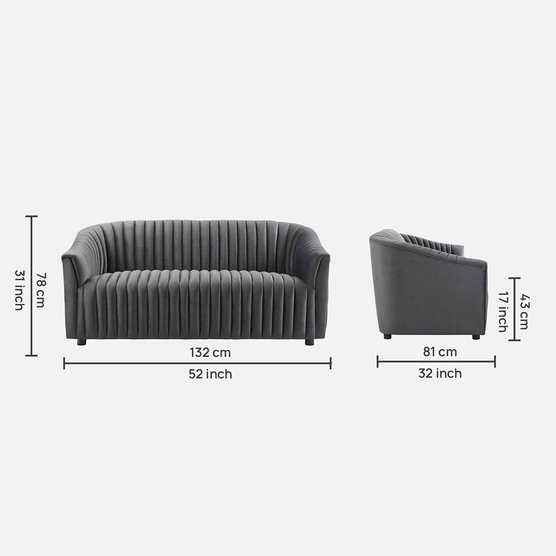 Camro Fabric Sofa (Grey)