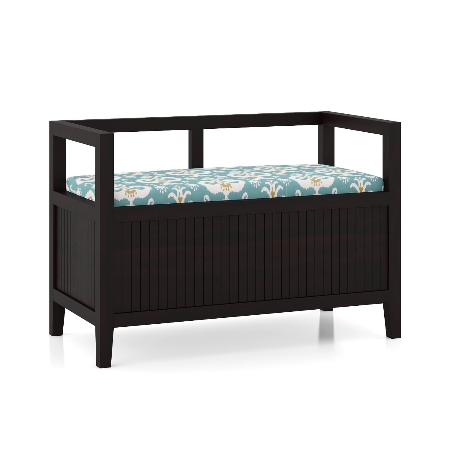 Rhodes Solid Wood Bench in Mango Mahogany Finish with Mint Ikat Fabric Colour