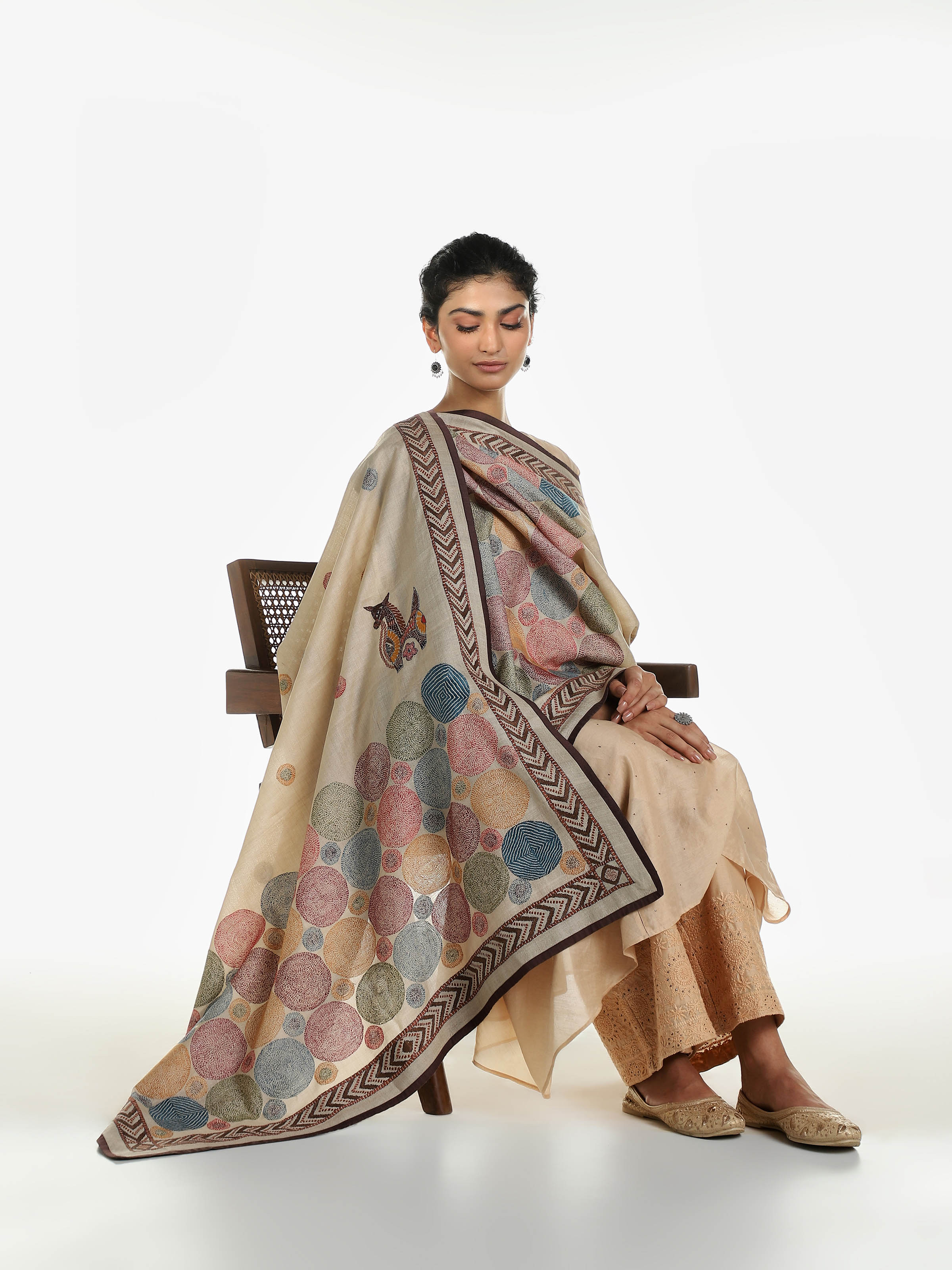 Beige Tussar Silk Bankura Dupatta