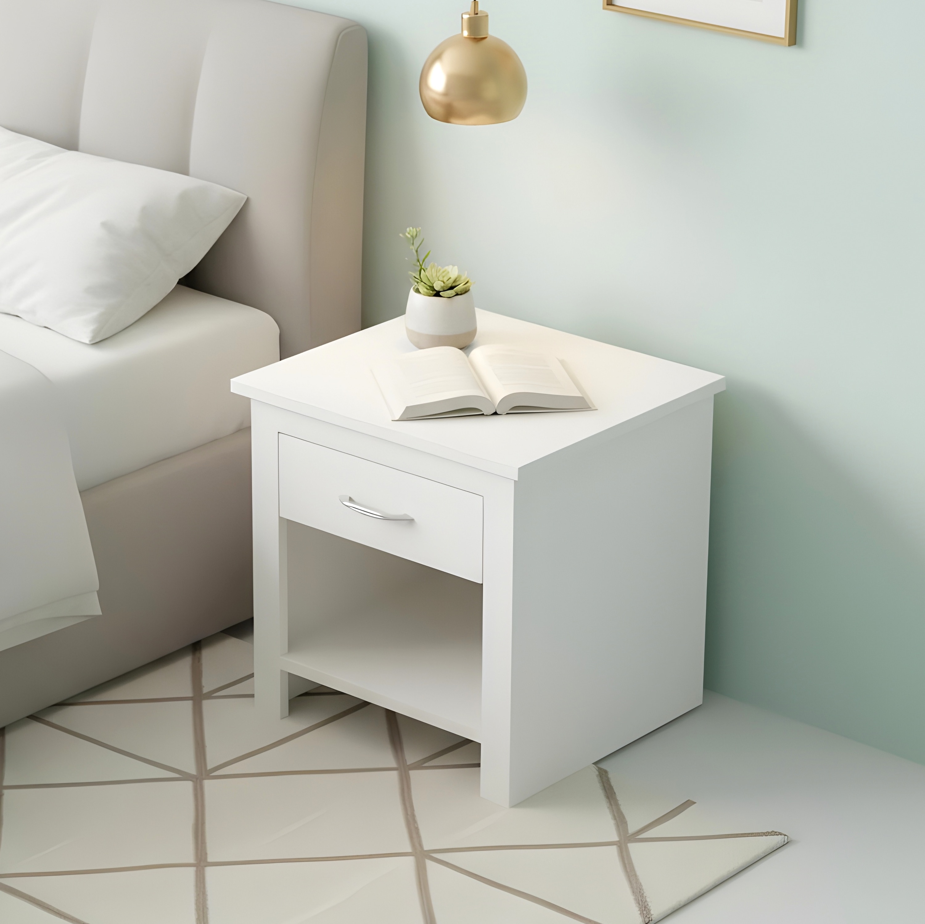 Luxnest Sheesham Wood Accent Bedside Table End Table In White Pu Enamel