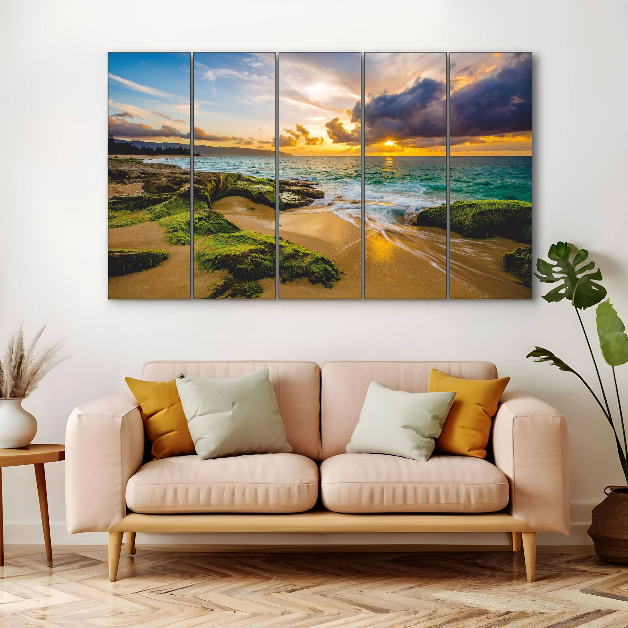 The Castle Decor Sunset Beach Hawaii Wall Art Set of 5 27x48 Inch
