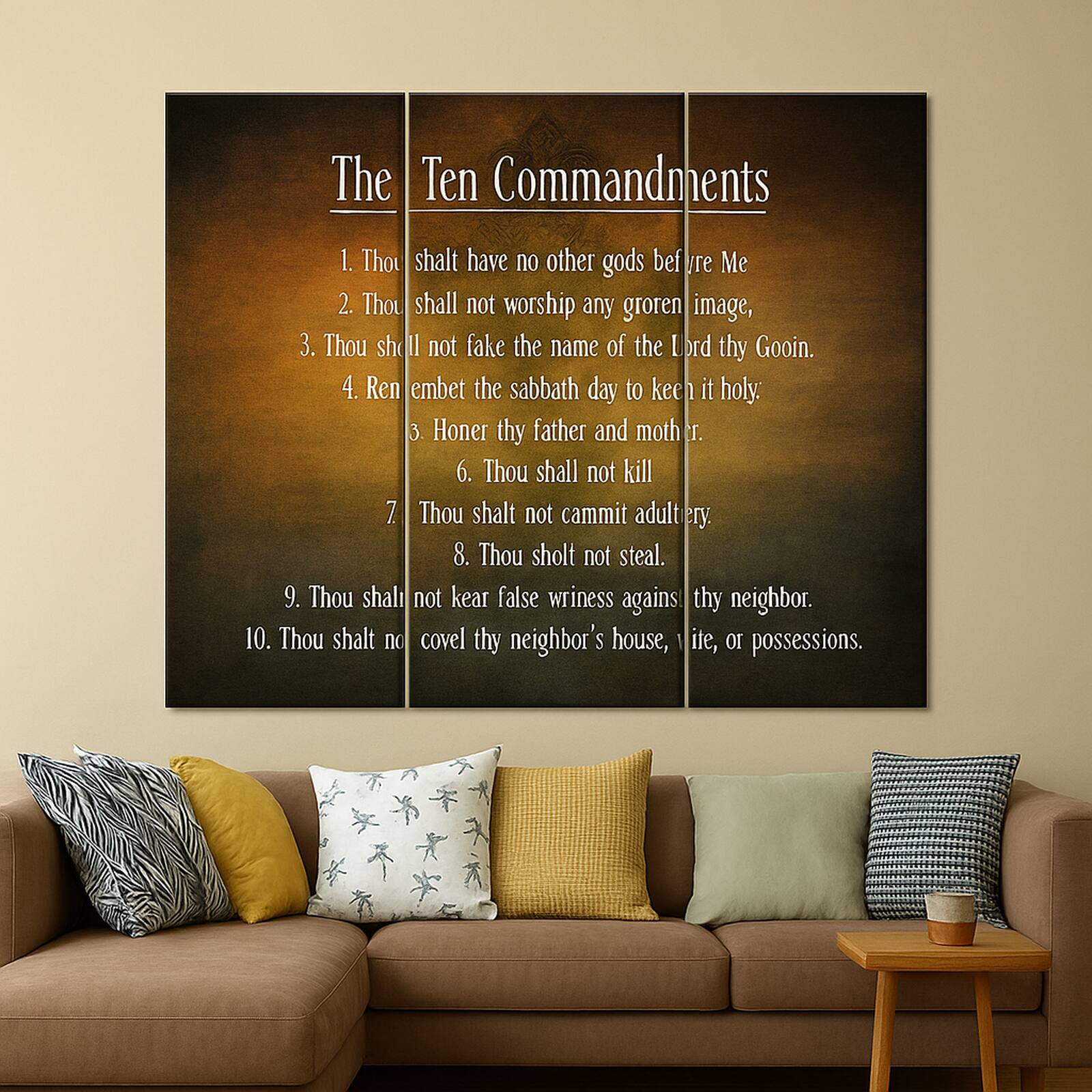 Truss Pcs Brown White Bibles Ten Commandments Printed Canvas Wall Prints Set of 3 Multicolor Matte