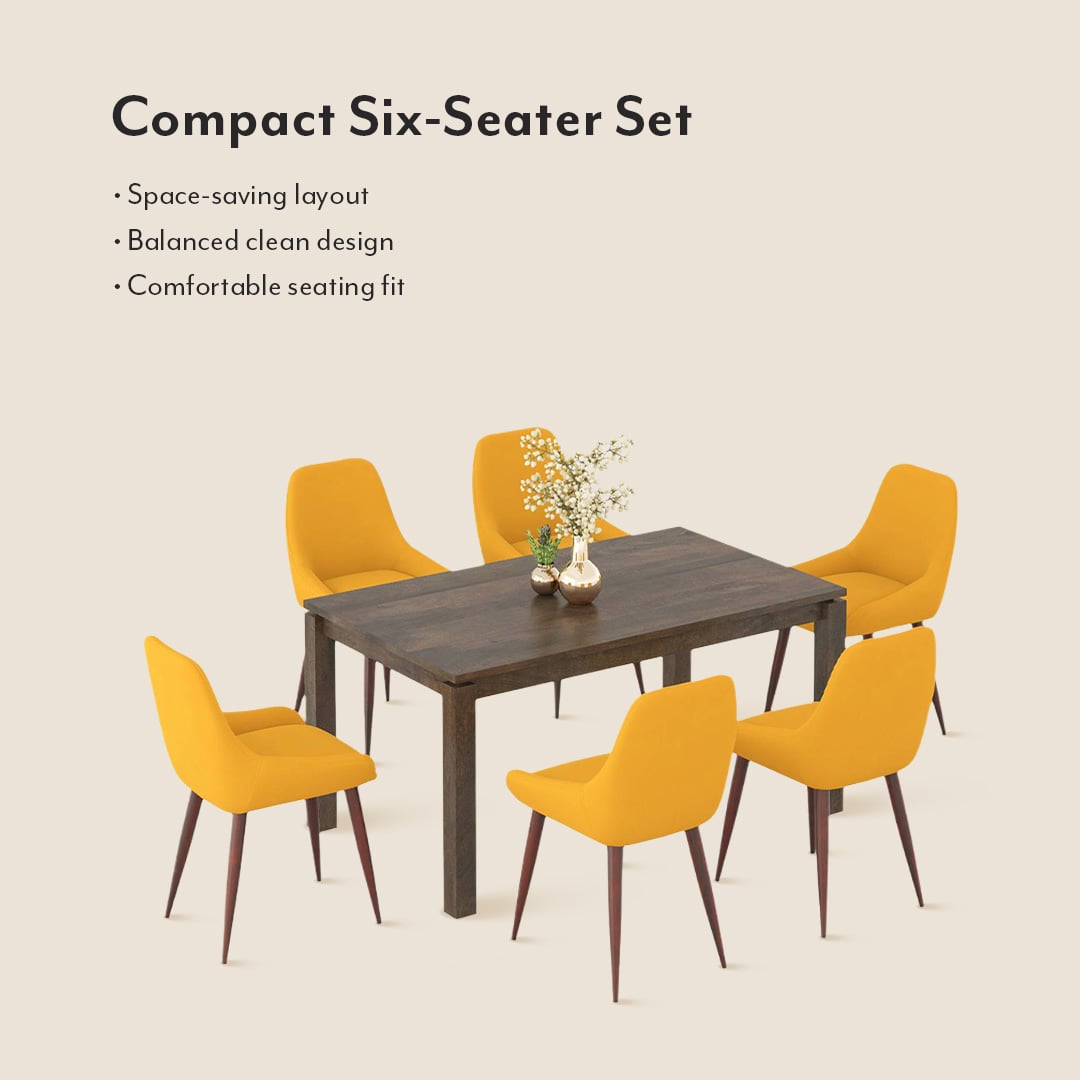 Atlas Solid Wood 6 Seater Compact Dining Table With Rickman Lounge Chairs
