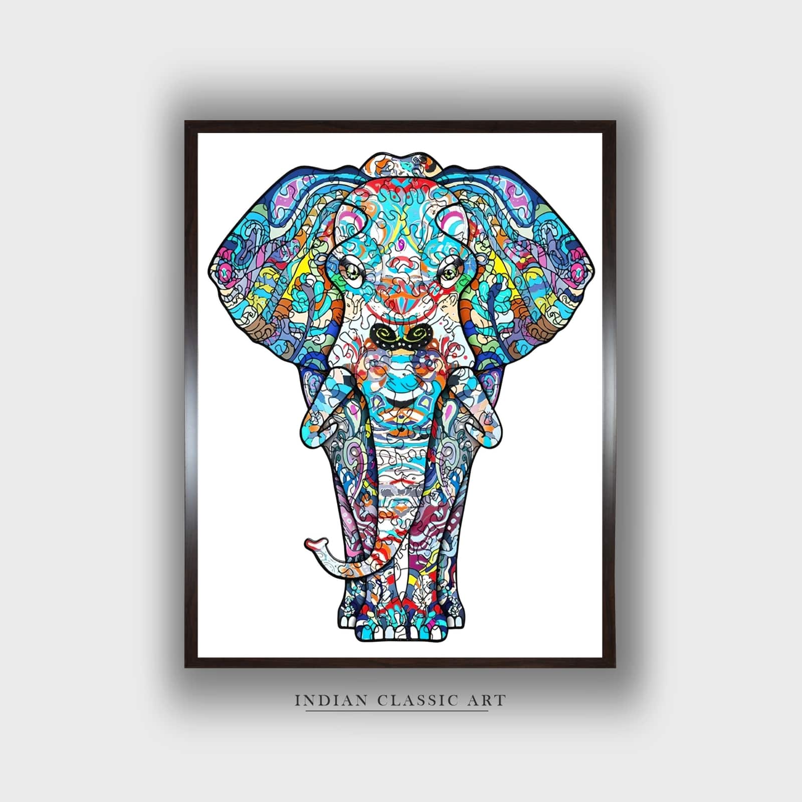 White Brown Wooden Elephant Folk Canvas Wall Prints Canvas Wall Prints Set of 1 Multicolor Matte