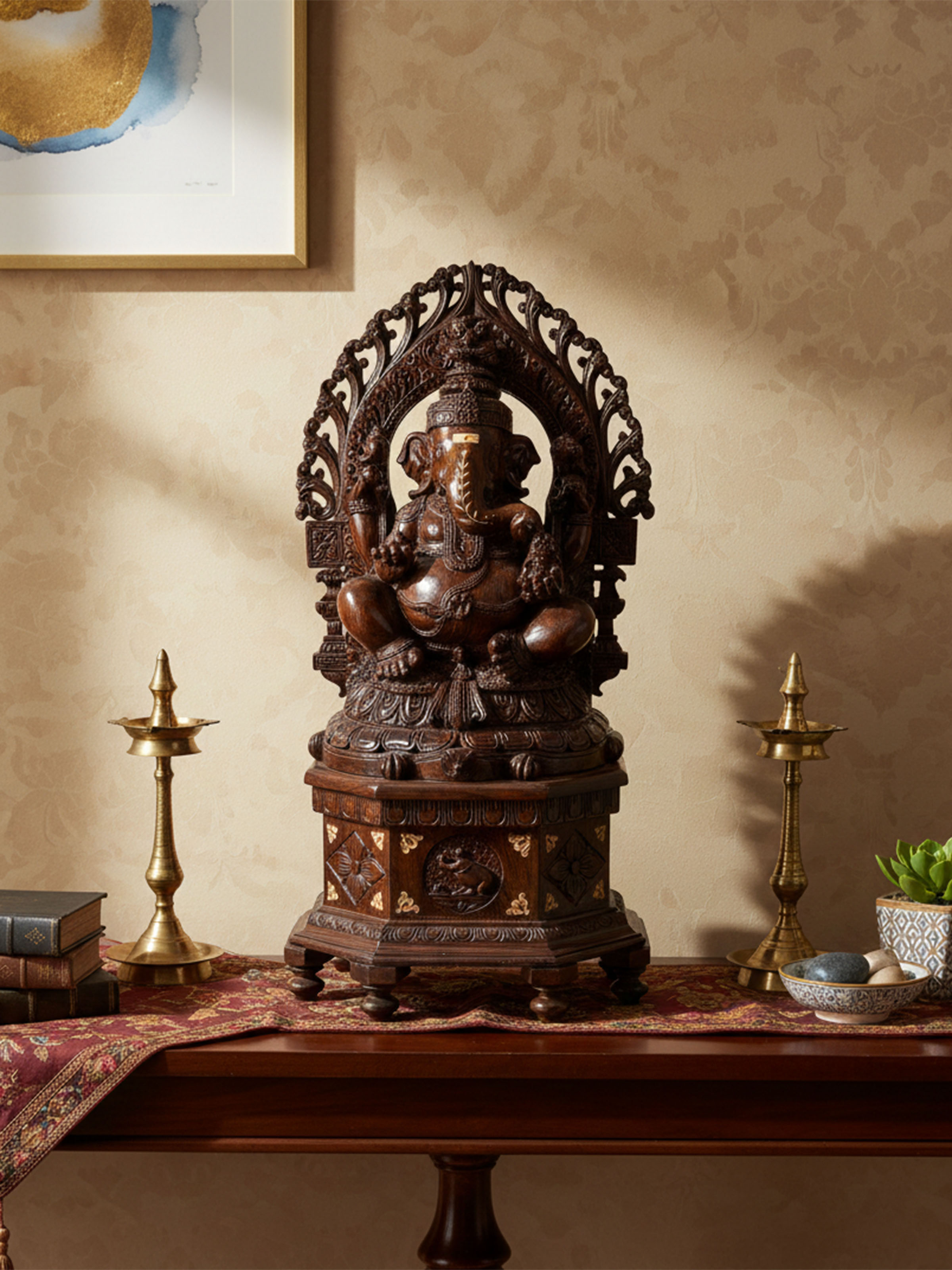 Rosewood Inlay Bal Ganesha Idol